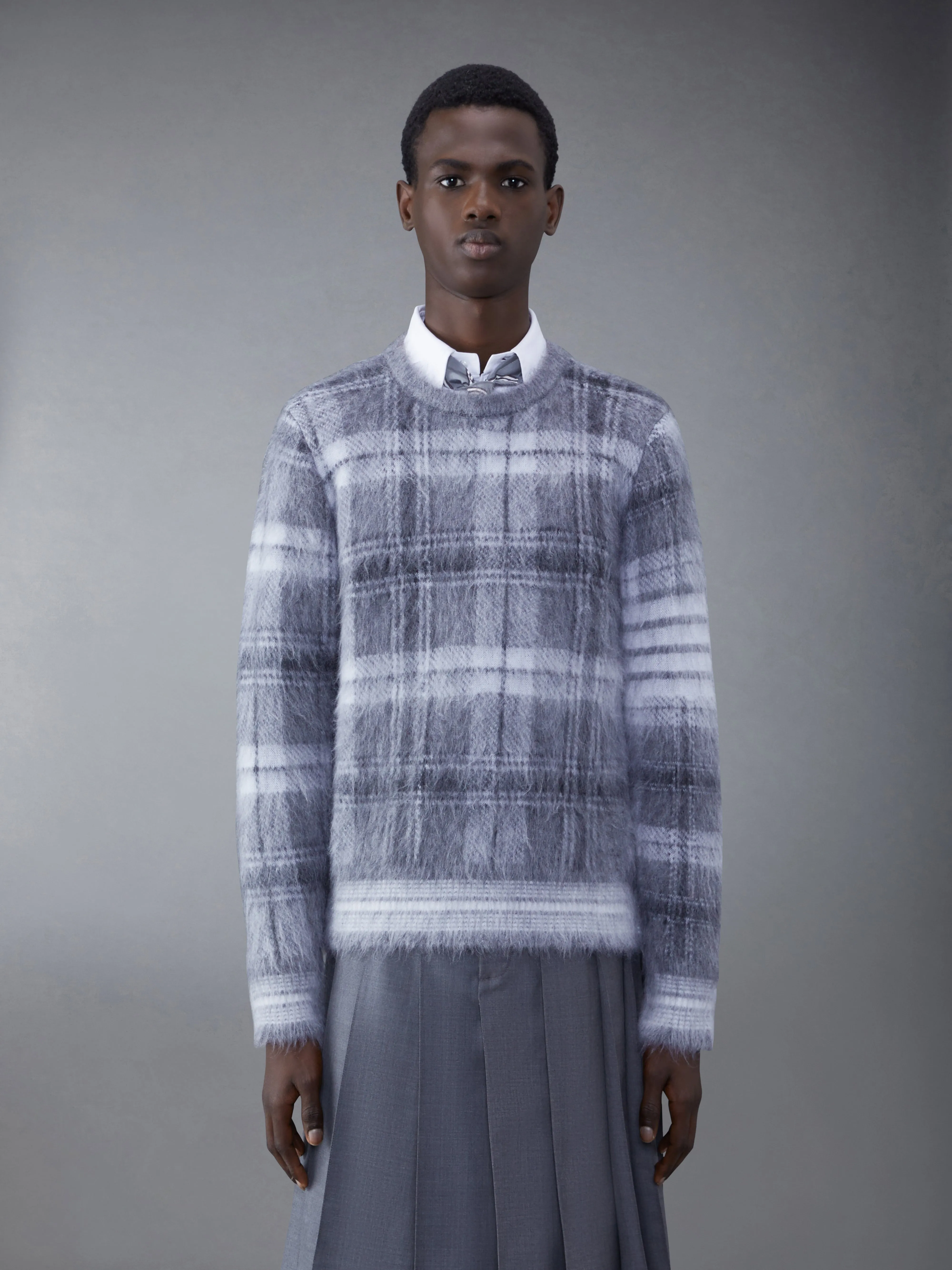Tartan Mohair Check 4-Bar Crew Neck Pullover sold by Thom Browne