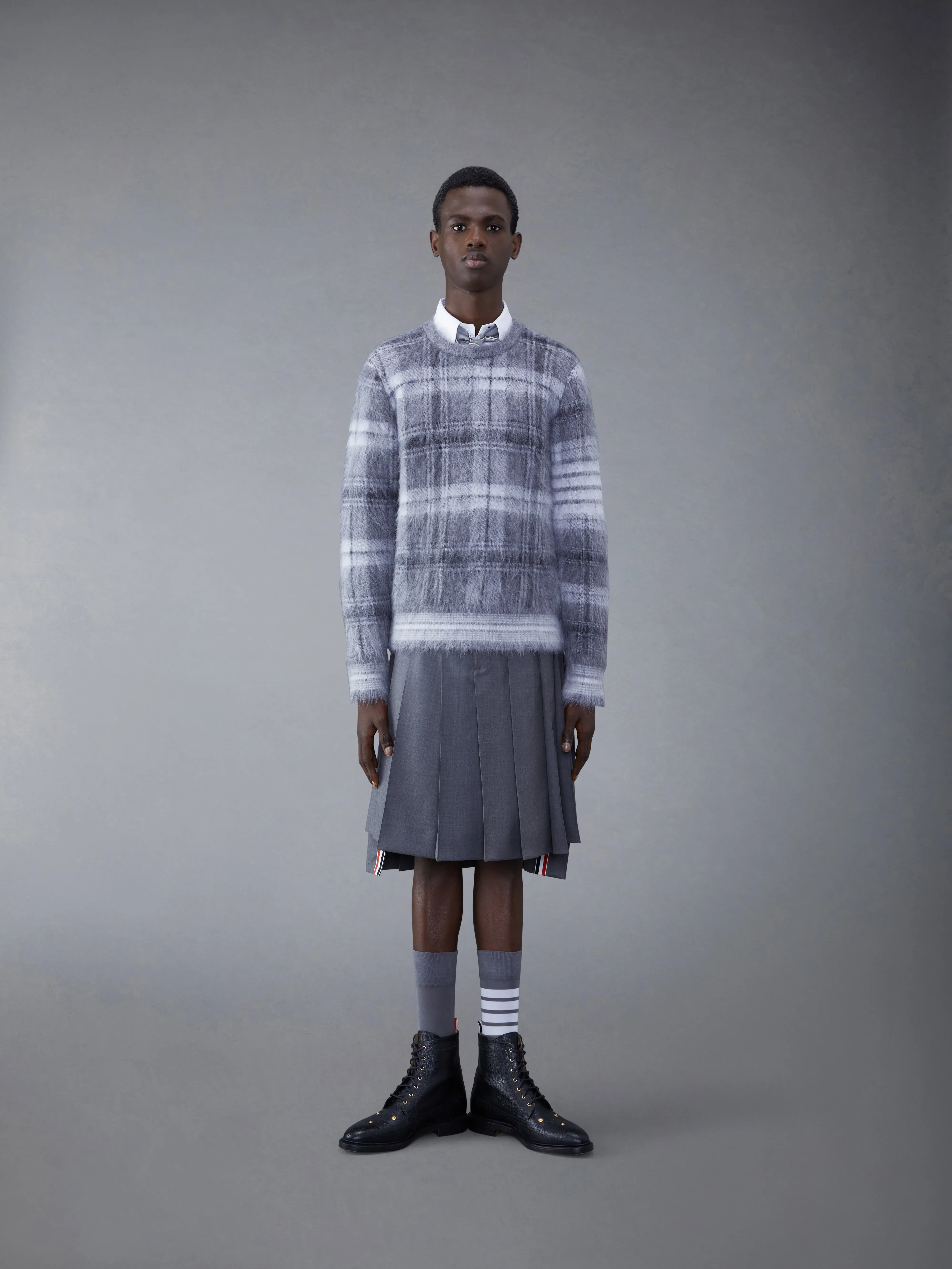 Tartan Mohair Check 4-Bar Crew Neck Pullover sold by Thom Browne product image thumbnail 3