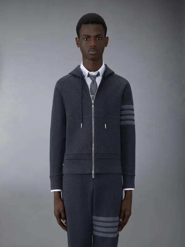 WAFFLE RAGLAN FULL ZIP HOODIE sold by Thom Browne