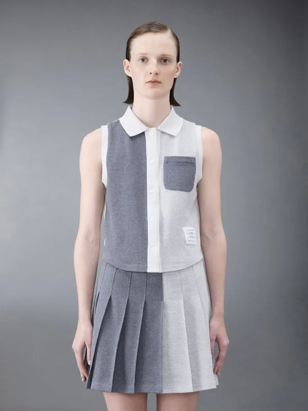 Fun-Mix Textured Cotton Tuck Sleeveless Polo made by Thom Browne