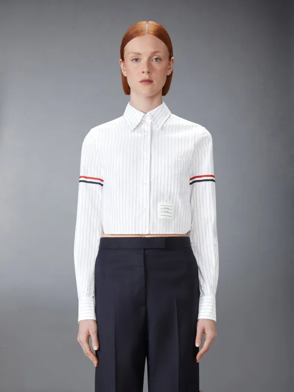 OXFORD PINSTRIPE ARMBAND CROPPED SHIRT sold by Thom Browne