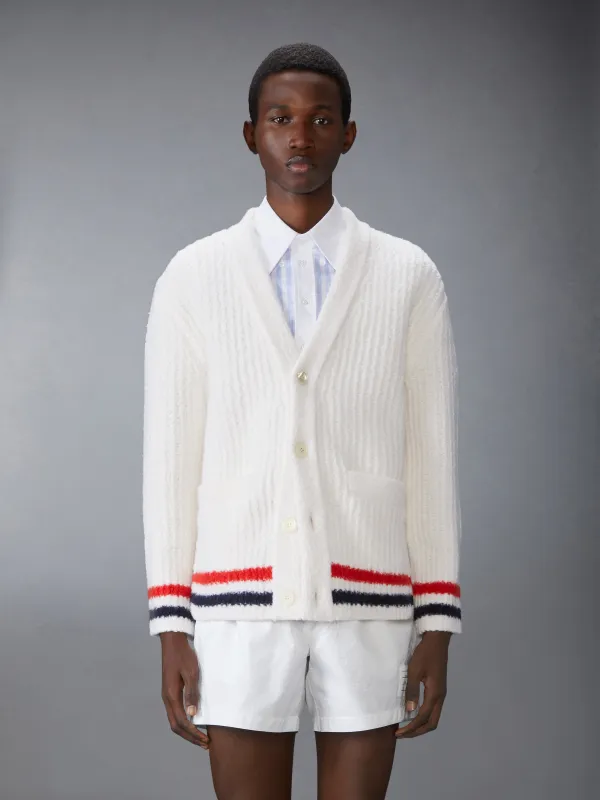 MERINO WOOL CHUNKY STITCH V NECK CARDIGAN sold by Thom Browne