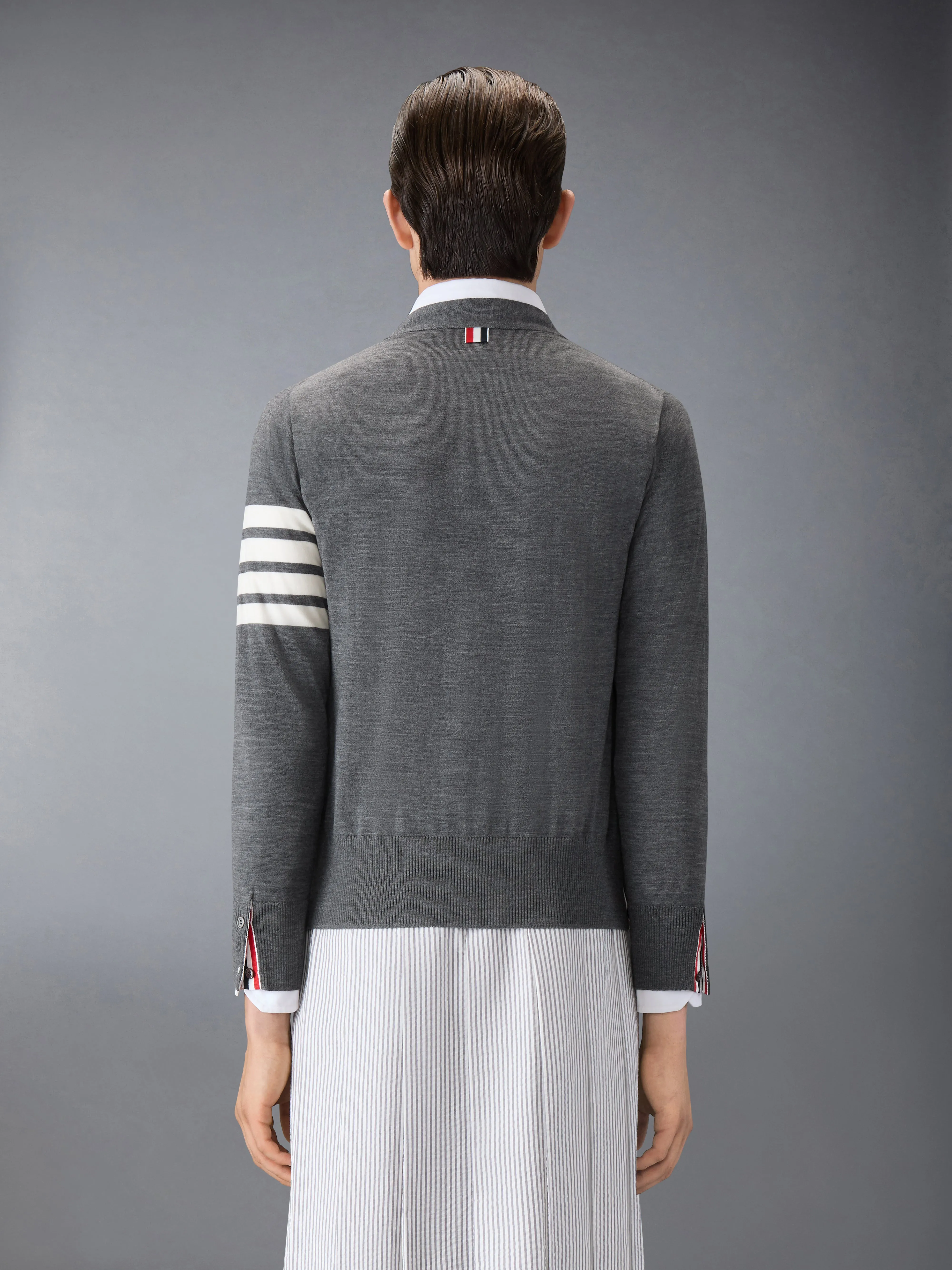 MERINO WOOL 4-BAR CLASSIC V-NECK CARDIGAN sold by Thom Browne product image thumbnail 2