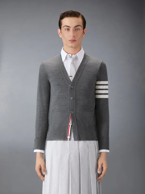 MERINO WOOL 4-BAR CLASSIC V-NECK CARDIGAN sold by Thom Browne