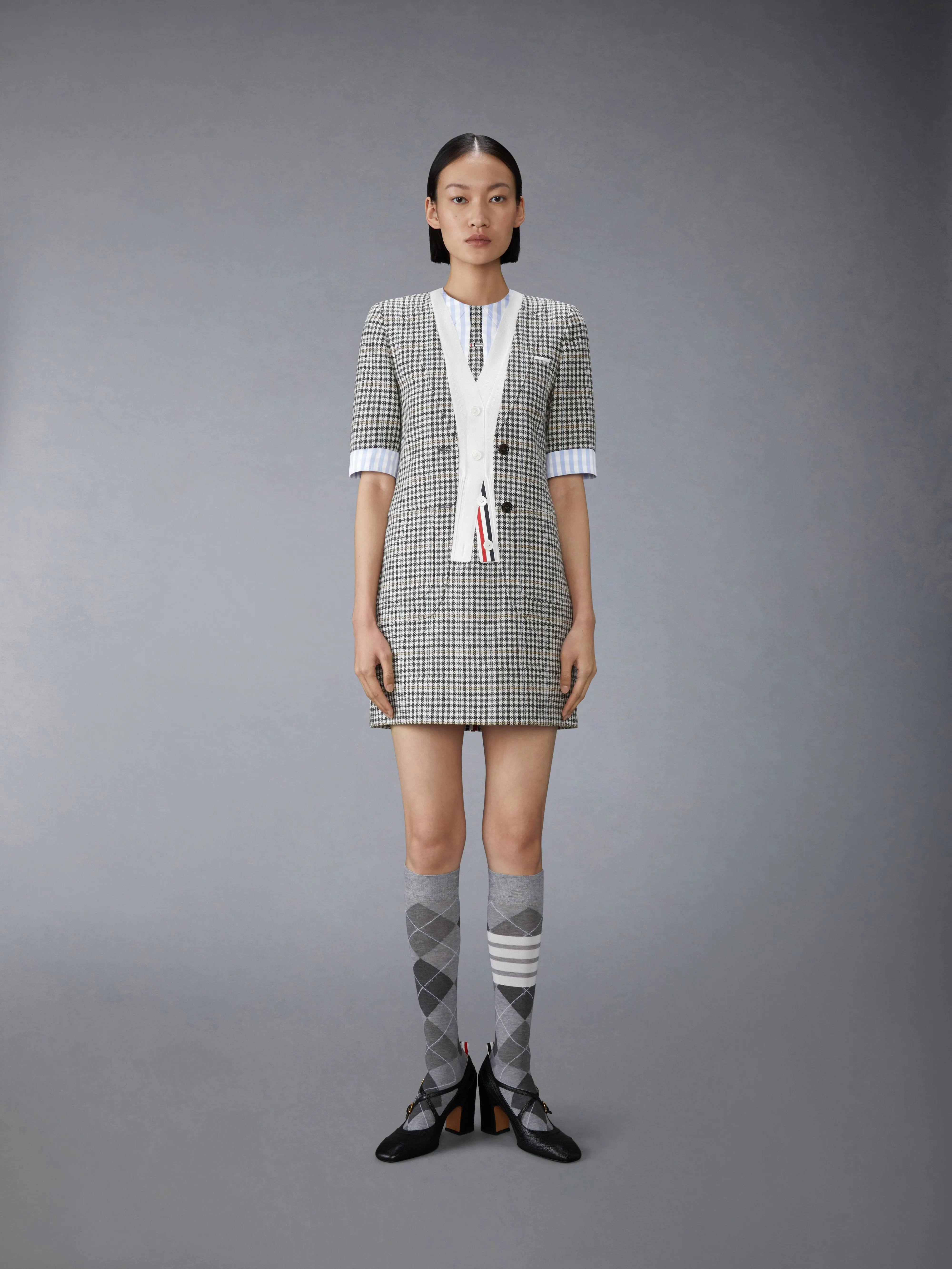 GUNCLUB CHECK HUNTING TWEED TROMPE L'OEIL DRESS sold by Thom Browne