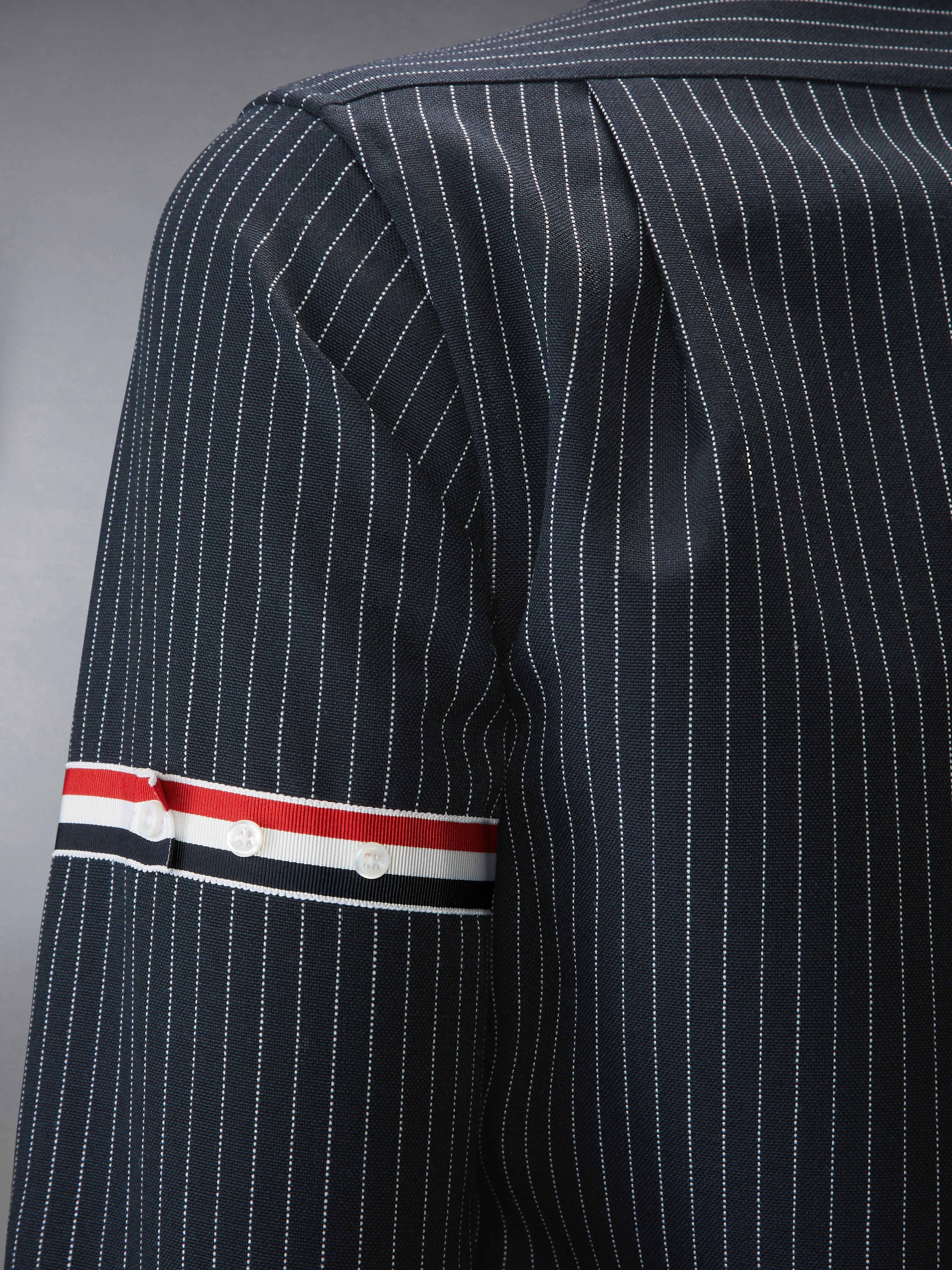 PINSTRIPE HIGH TWIST WOOL ZIP UP SHIRT sold by Thom Browne product image thumbnail 4