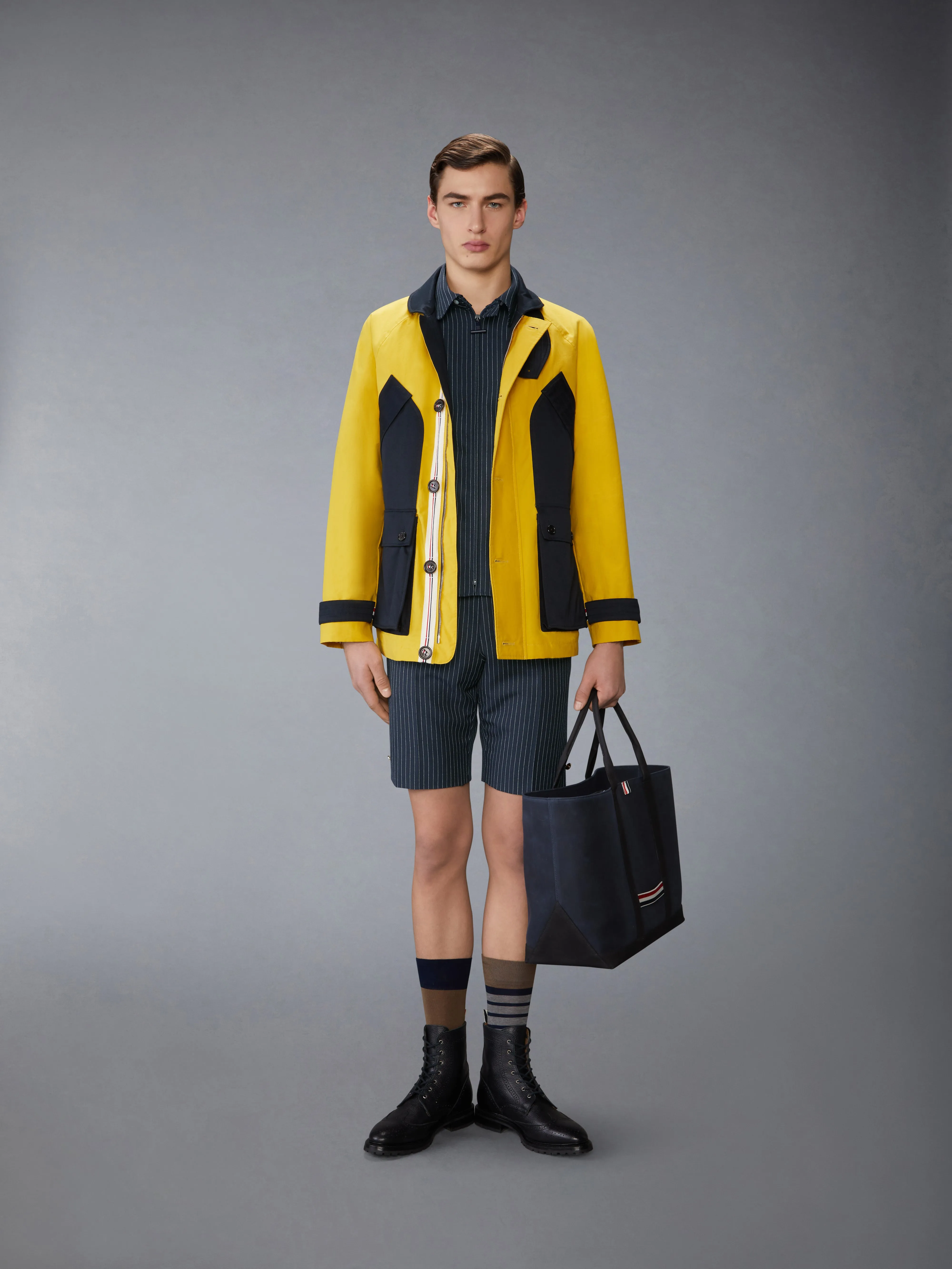 PINSTRIPE HIGH TWIST WOOL ZIP UP SHIRT sold by Thom Browne product image thumbnail 3