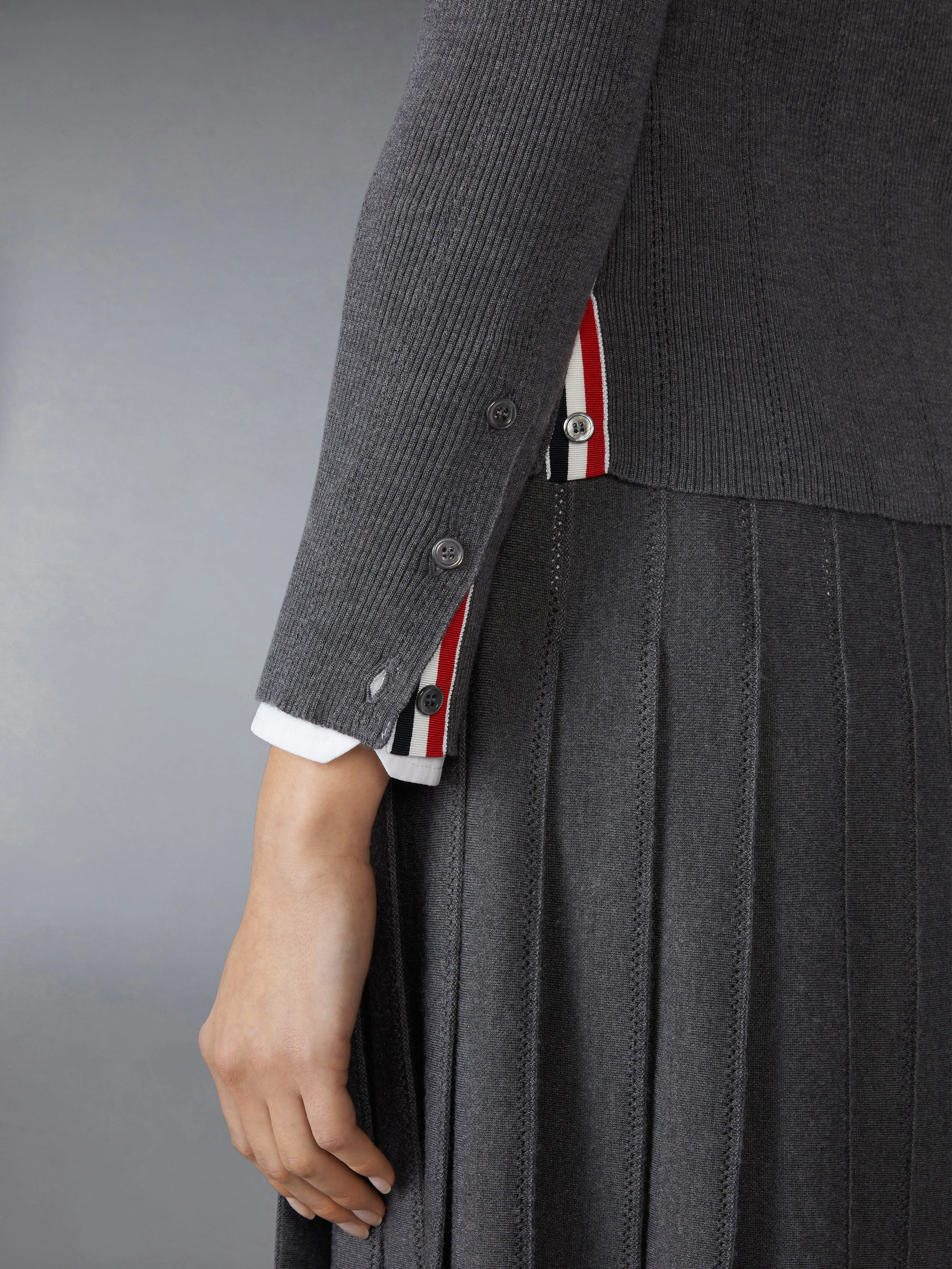 WOOL SILK POINTELLE V NECK CARDIGAN sold by Thom Browne product image thumbnail 4