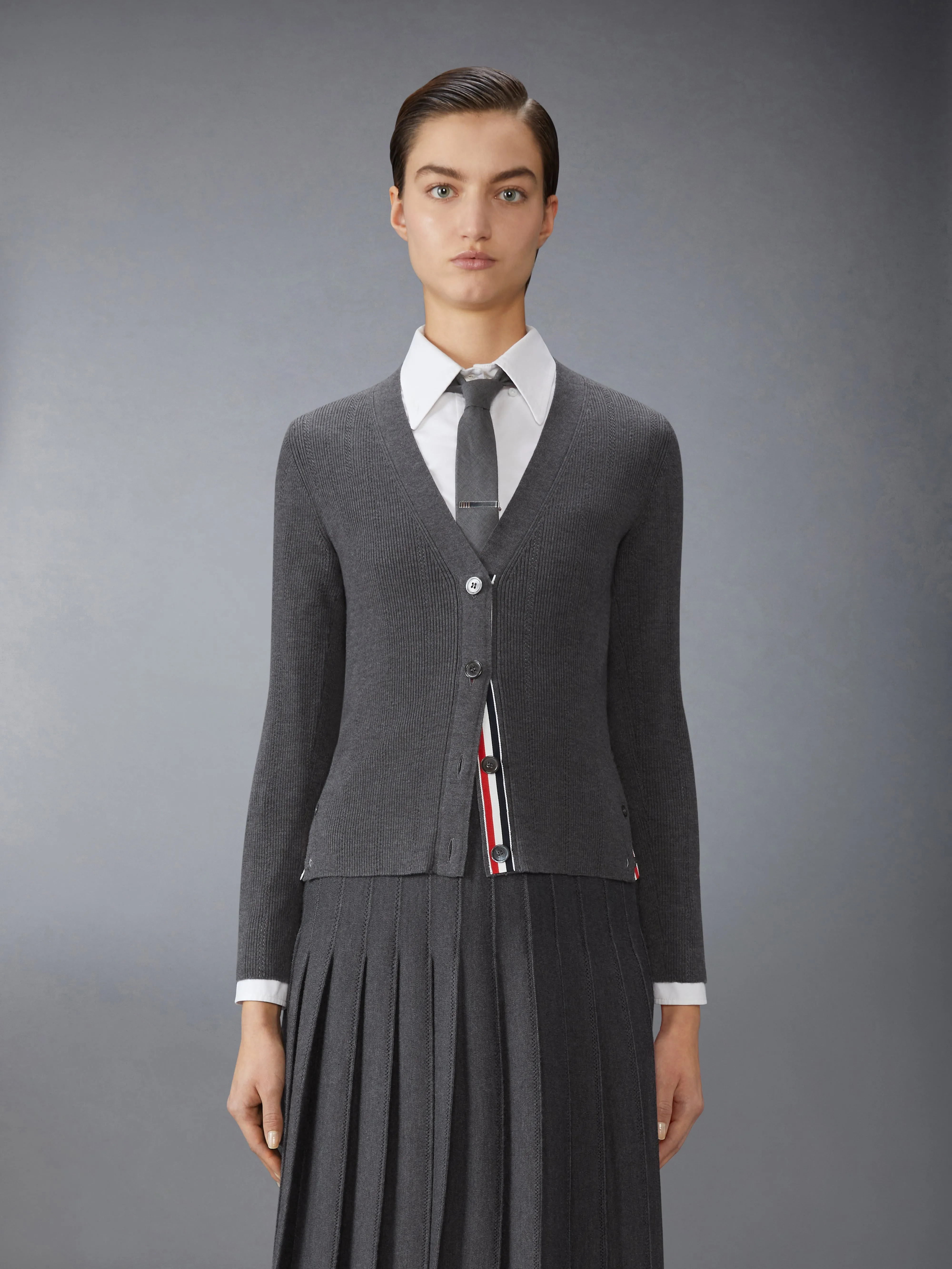 WOOL SILK POINTELLE V NECK CARDIGAN sold by Thom Browne