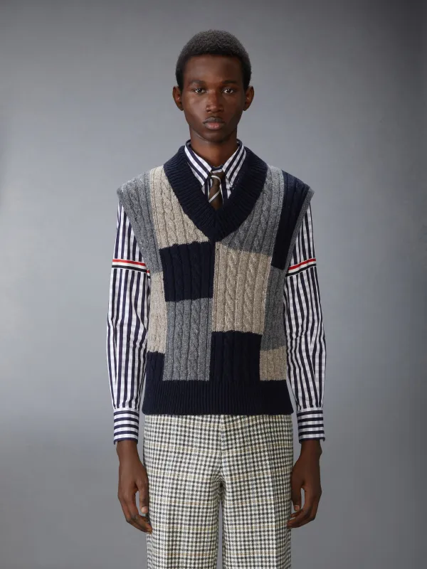 DONEGAL PATCHWORK INTARSIA V NECK VEST made by Thom Browne