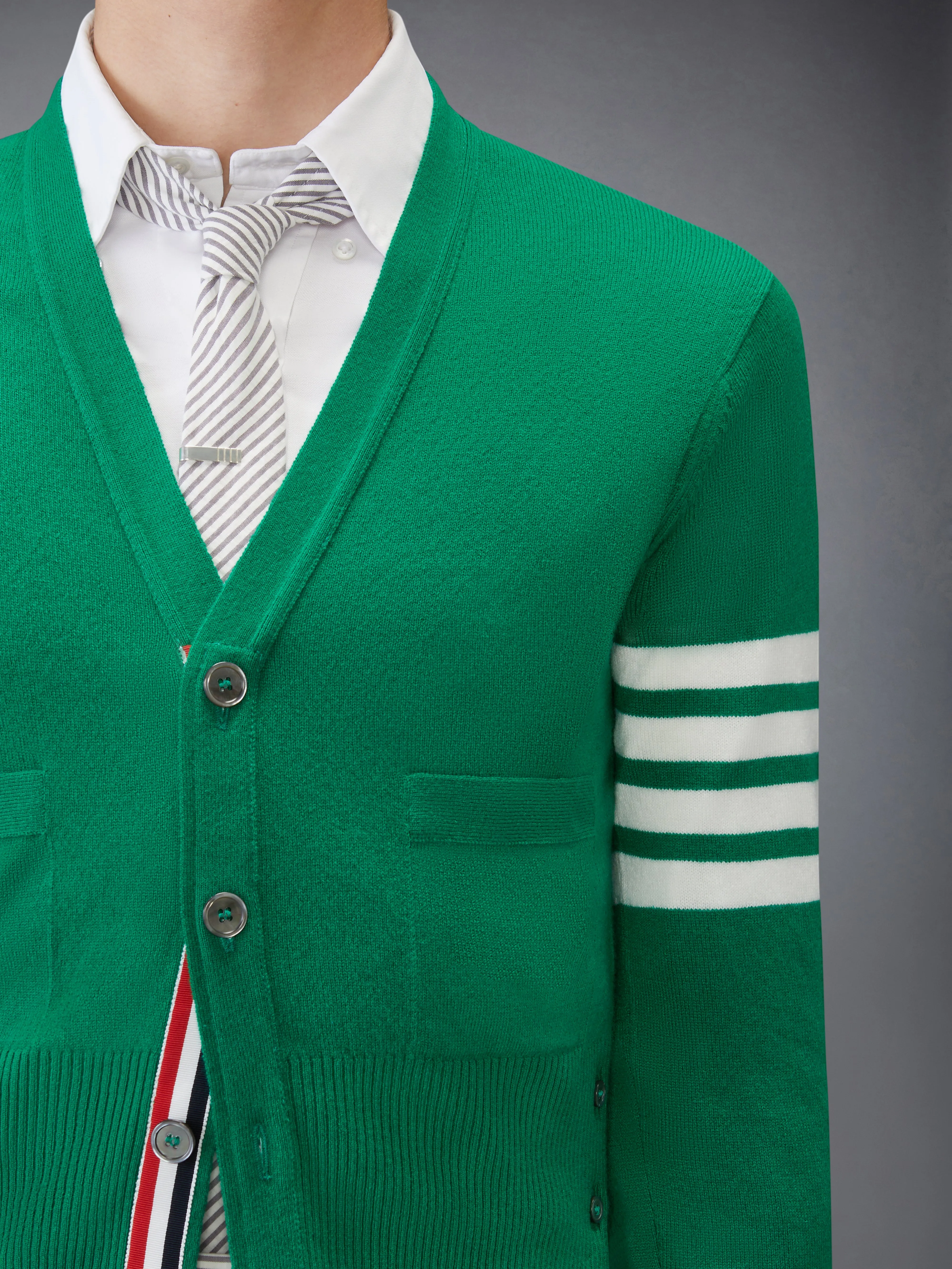 CLASSIC CASHMERE 4-BAR V-NECK CARDIGAN sold by Thom Browne product image thumbnail 5