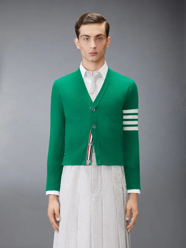 CLASSIC CASHMERE 4-BAR V-NECK CARDIGAN sold by Thom Browne