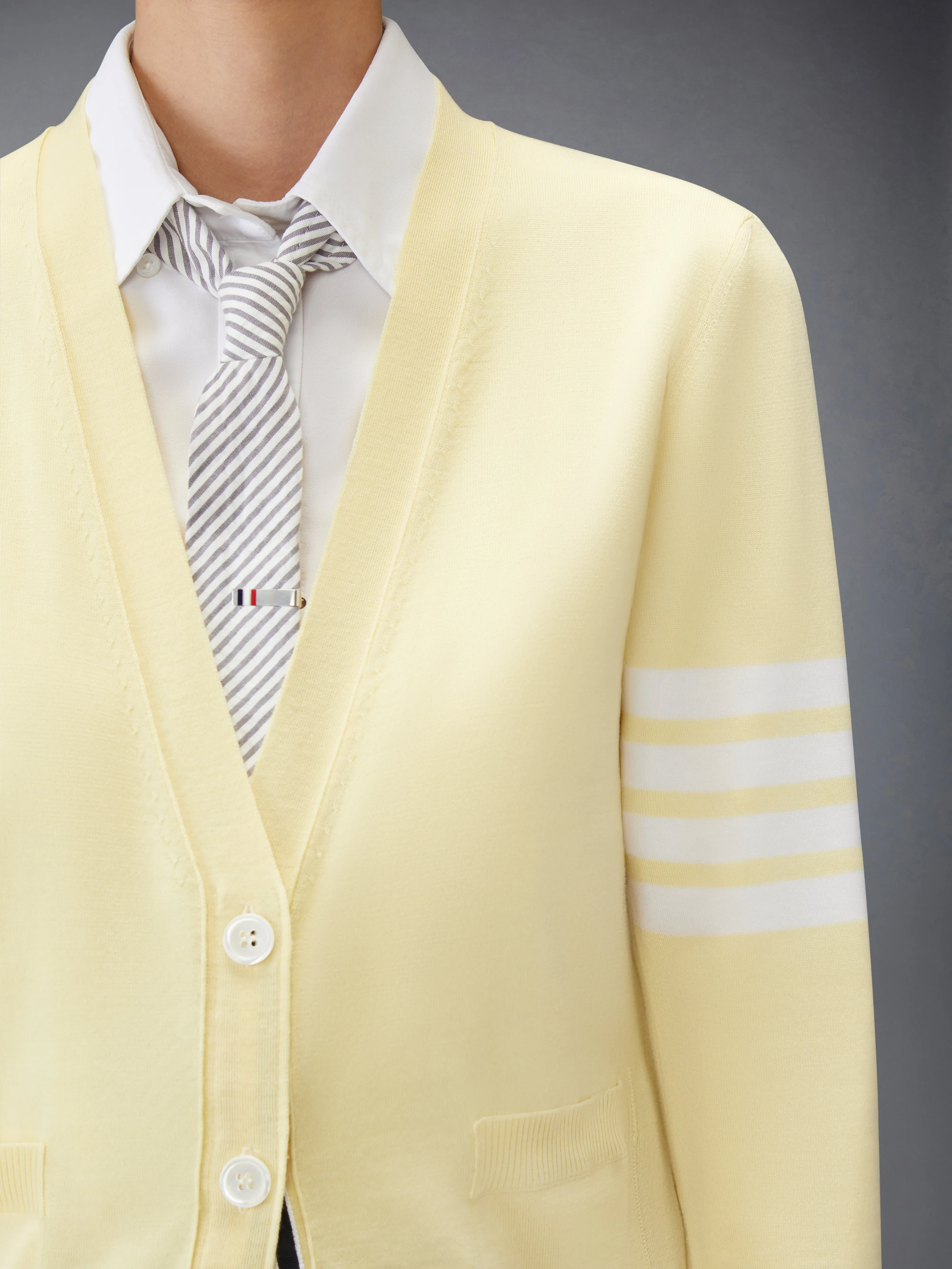 MERINO WOOL 4-BAR RELAXED FIT V-NECK CARDIGAN sold by Thom Browne product image thumbnail 5