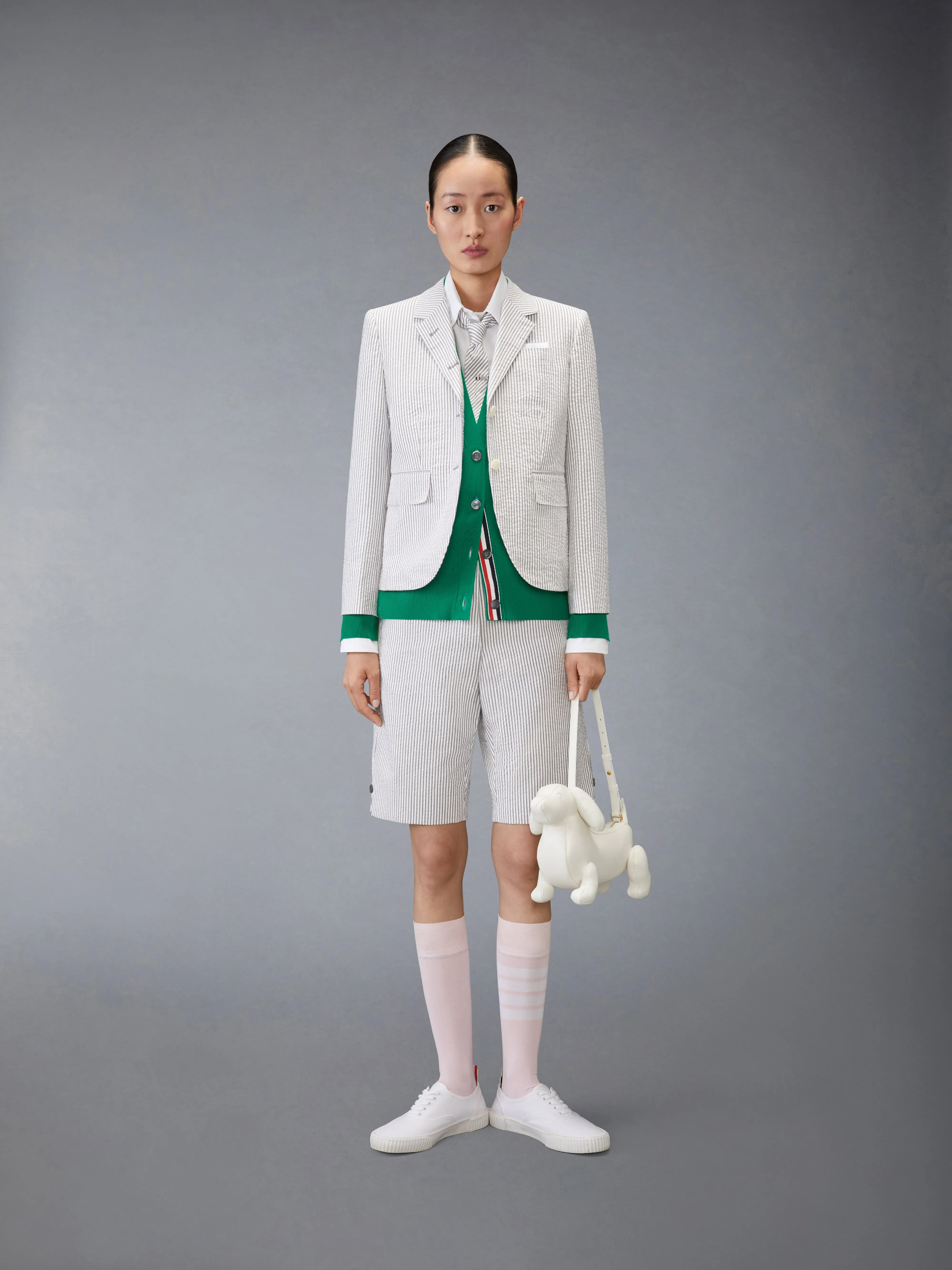 MERINO WOOL 4-BAR RELAXED FIT V-NECK CARDIGAN sold by Thom Browne product image thumbnail 3