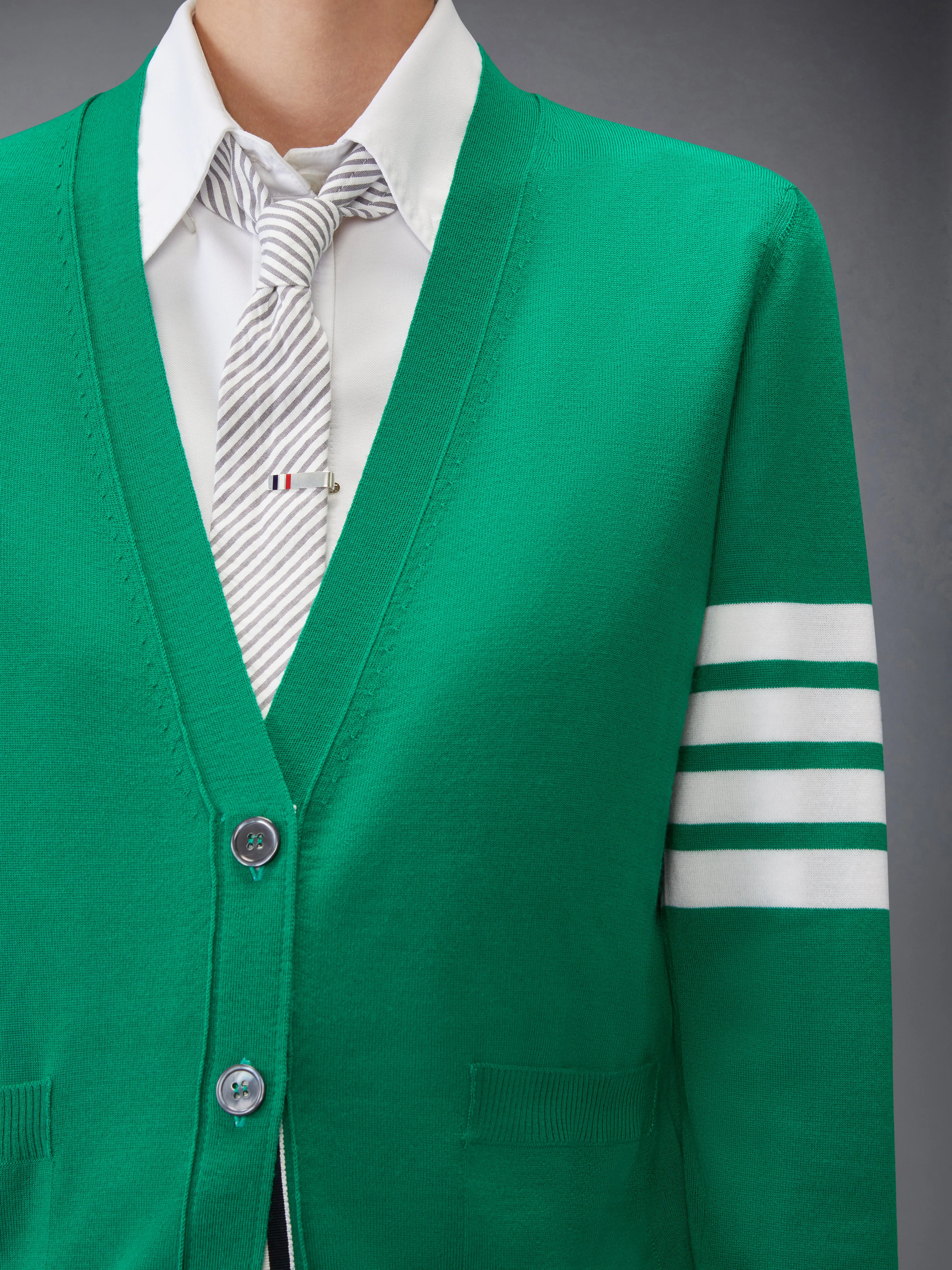 MERINO WOOL 4-BAR RELAXED FIT V-NECK CARDIGAN sold by Thom Browne product image thumbnail 5