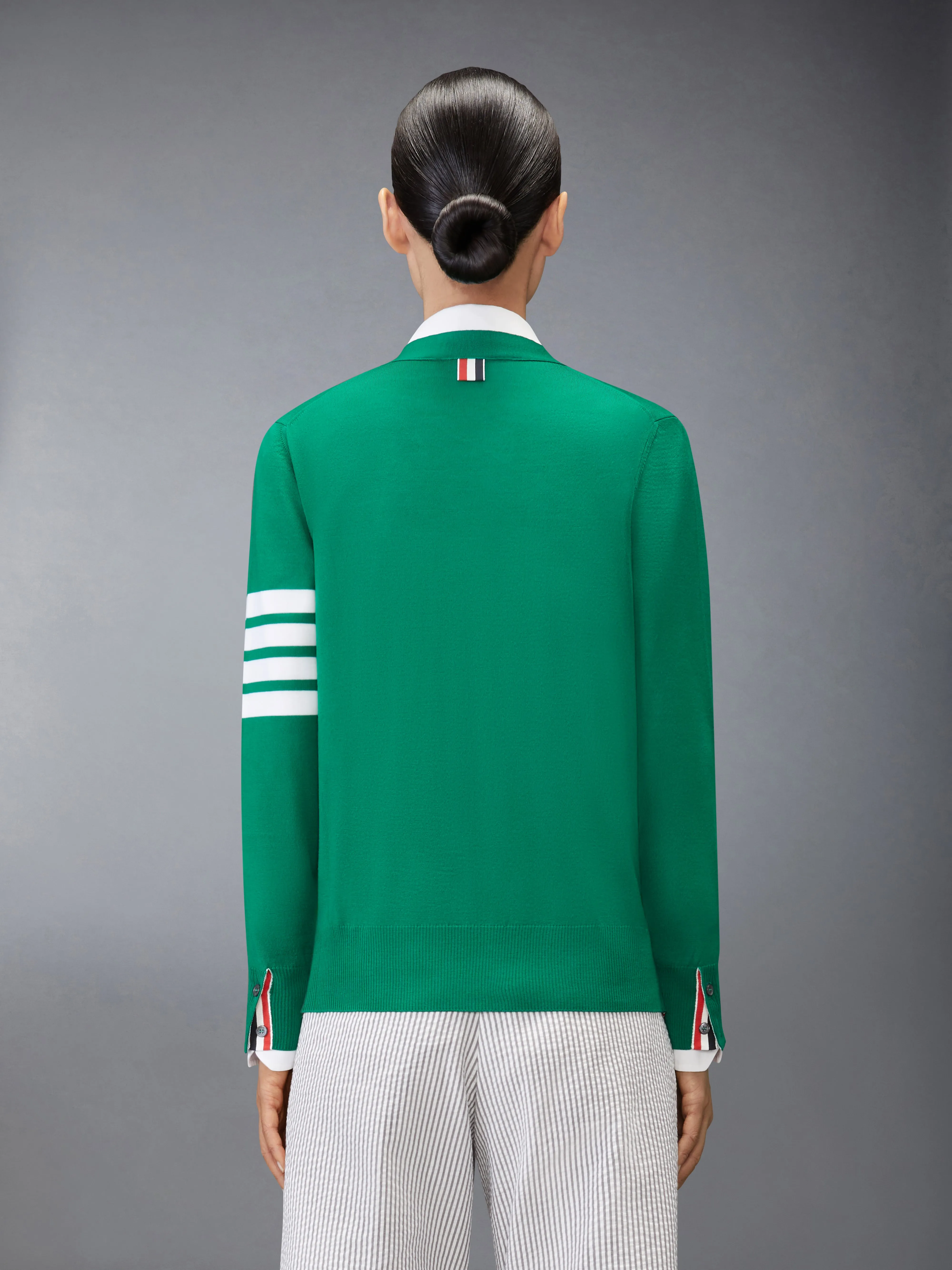 MERINO WOOL 4-BAR RELAXED FIT V-NECK CARDIGAN sold by Thom Browne product image thumbnail 2