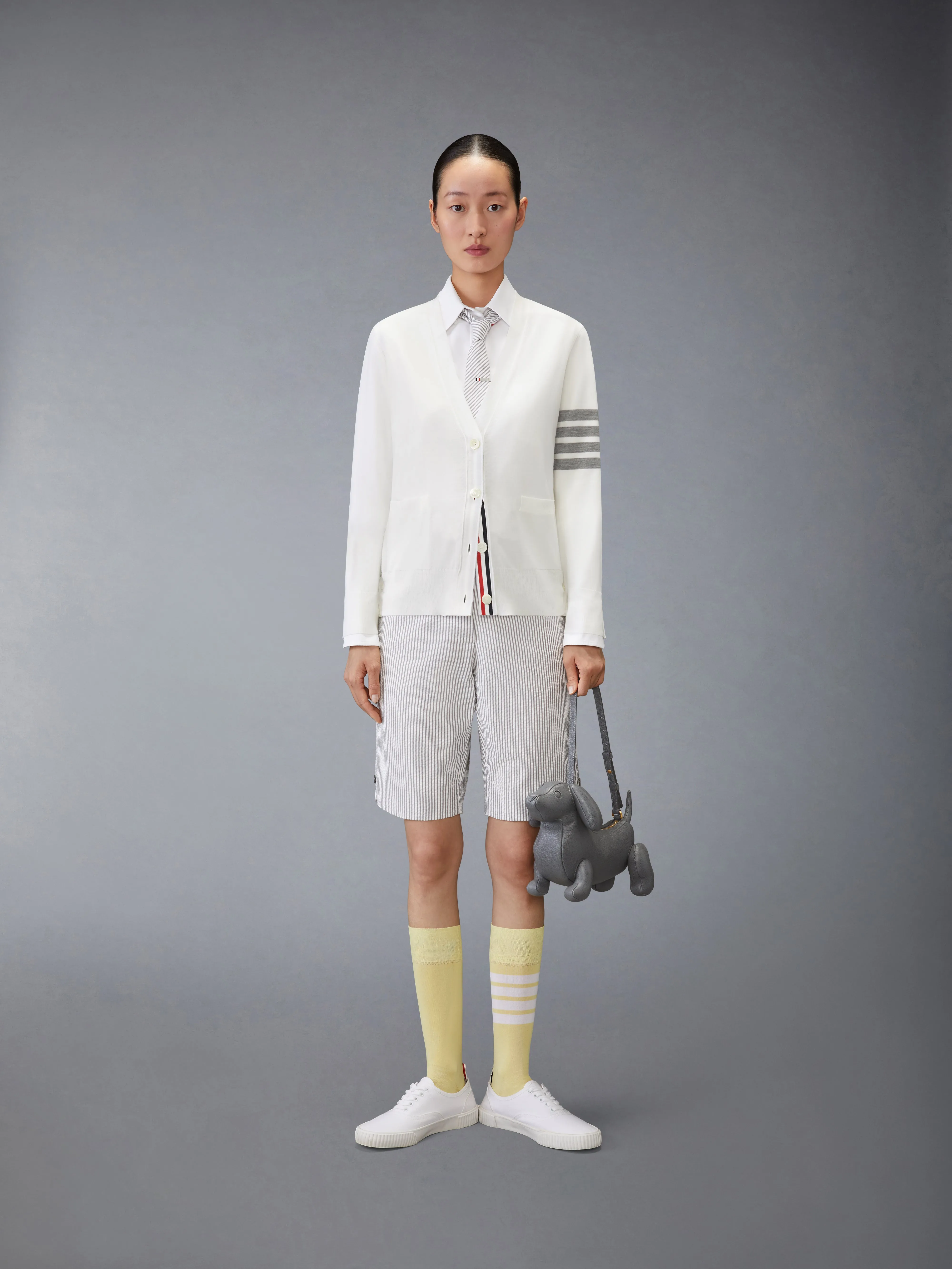 MERINO WOOL 4-BAR RELAXED FIT V-NECK CARDIGAN sold by Thom Browne product image thumbnail 4