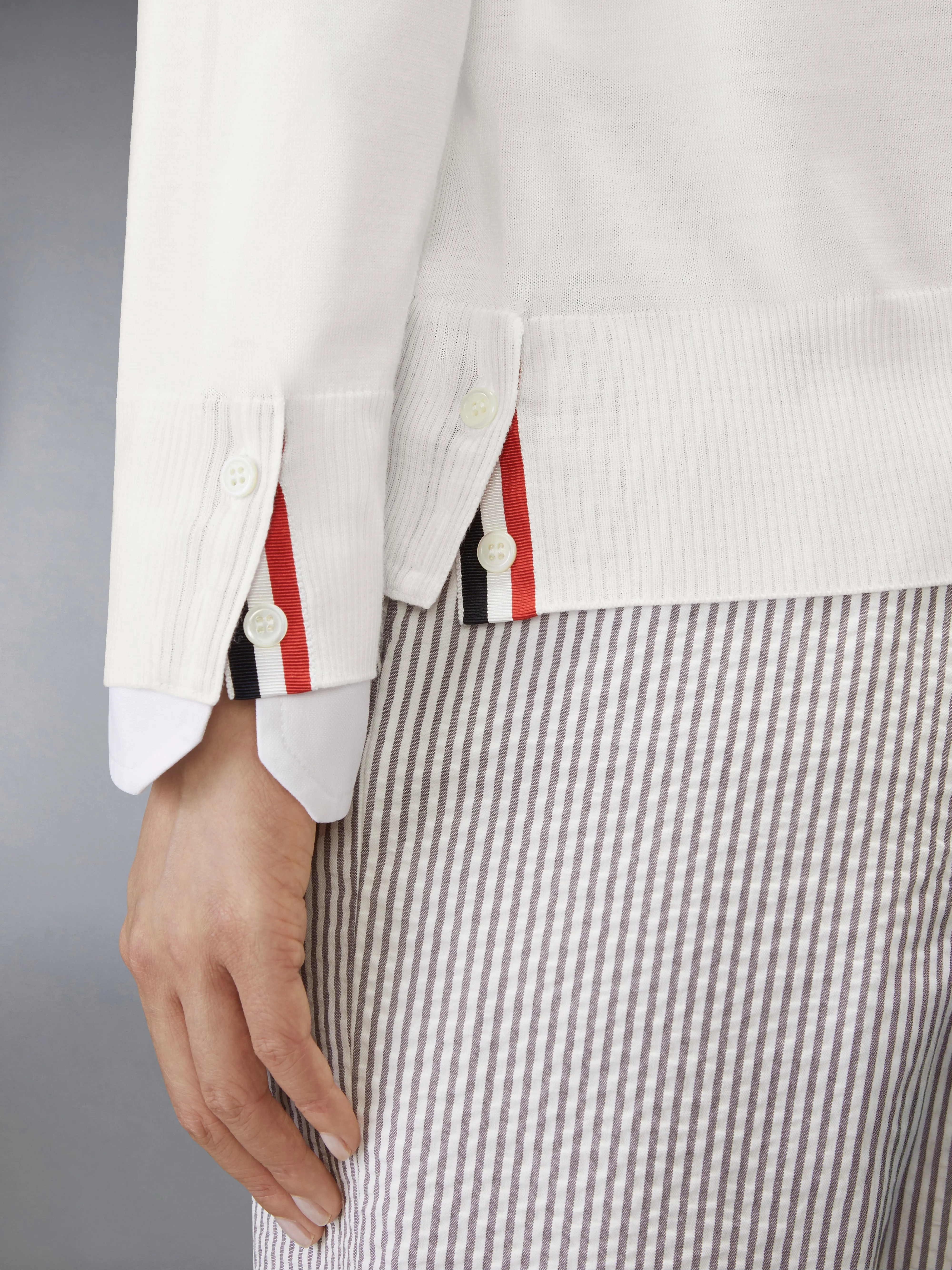 MERINO WOOL 4-BAR RELAXED FIT V-NECK CARDIGAN sold by Thom Browne product image thumbnail 5