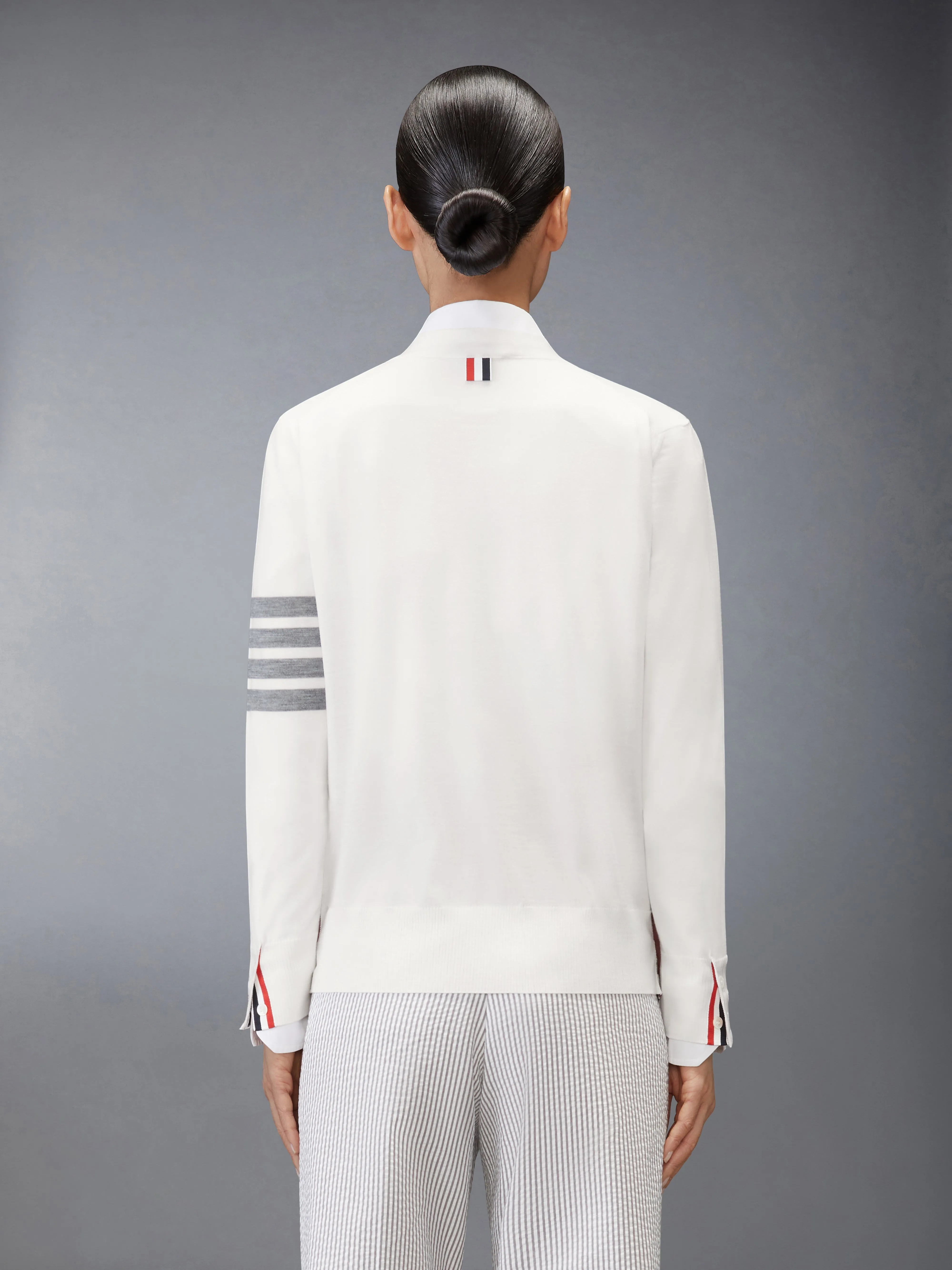 MERINO WOOL 4-BAR RELAXED FIT V-NECK CARDIGAN sold by Thom Browne product image thumbnail 2