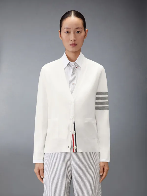 MERINO WOOL 4-BAR RELAXED FIT V-NECK CARDIGAN sold by Thom Browne