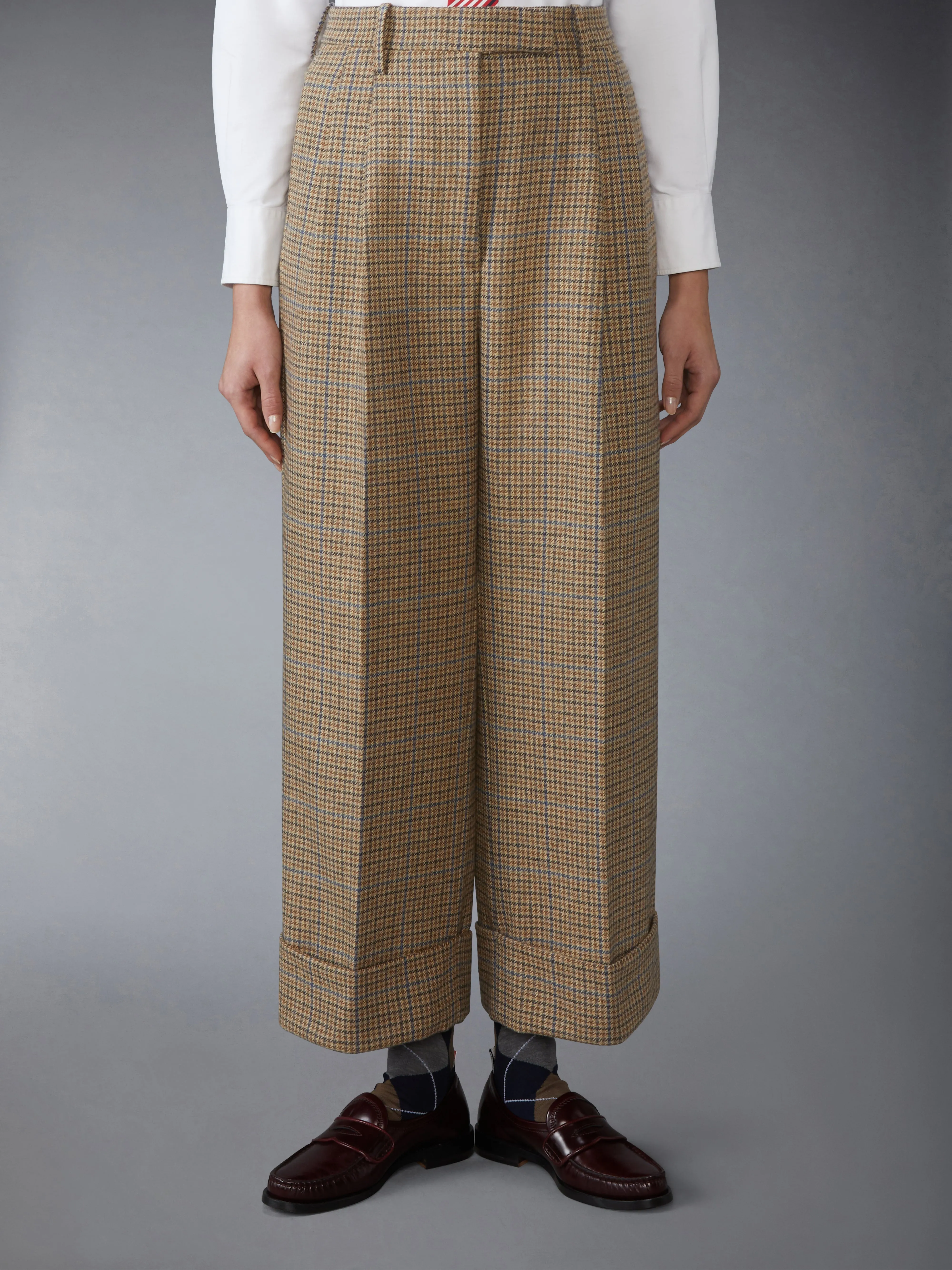 GUNCLUB CHECK CHEVIOT TWEED DOUBLE PLEAT TROUSER sold by Thom Browne