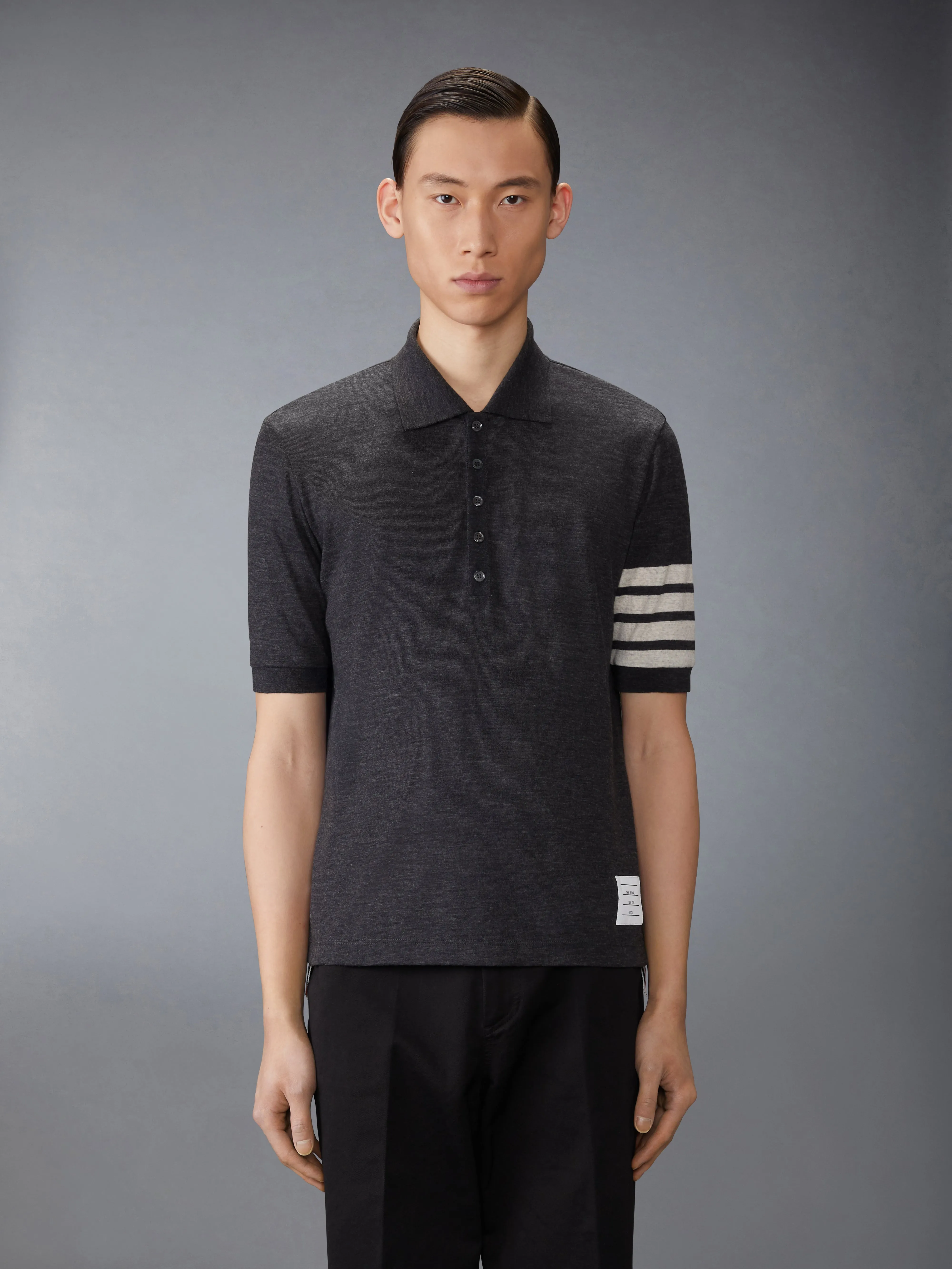 WOOL JERSEY 4-BAR POLO sold by Thom Browne