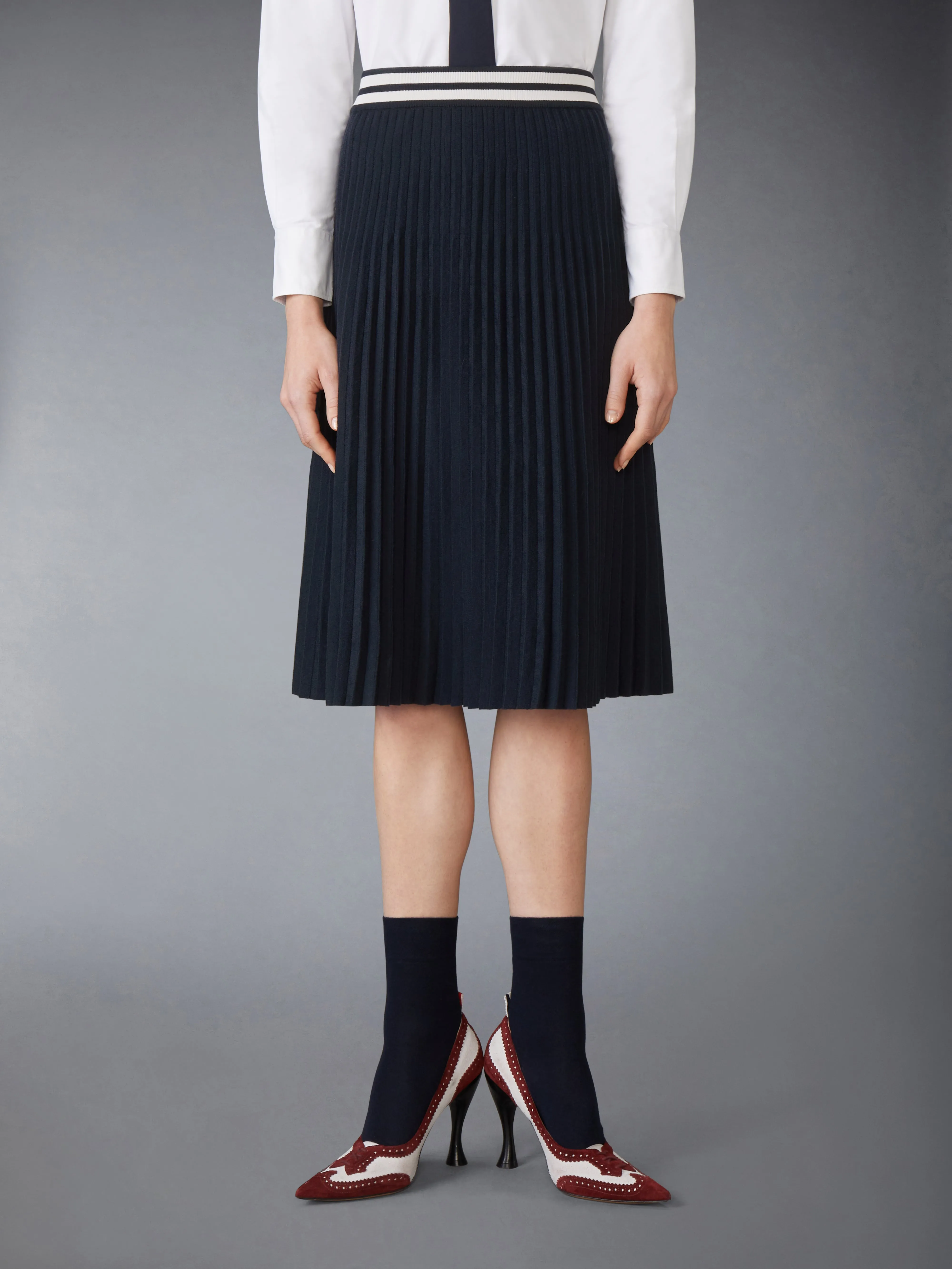 PLISSE MERINO WOOL SILK SKIRT sold by Thom Browne