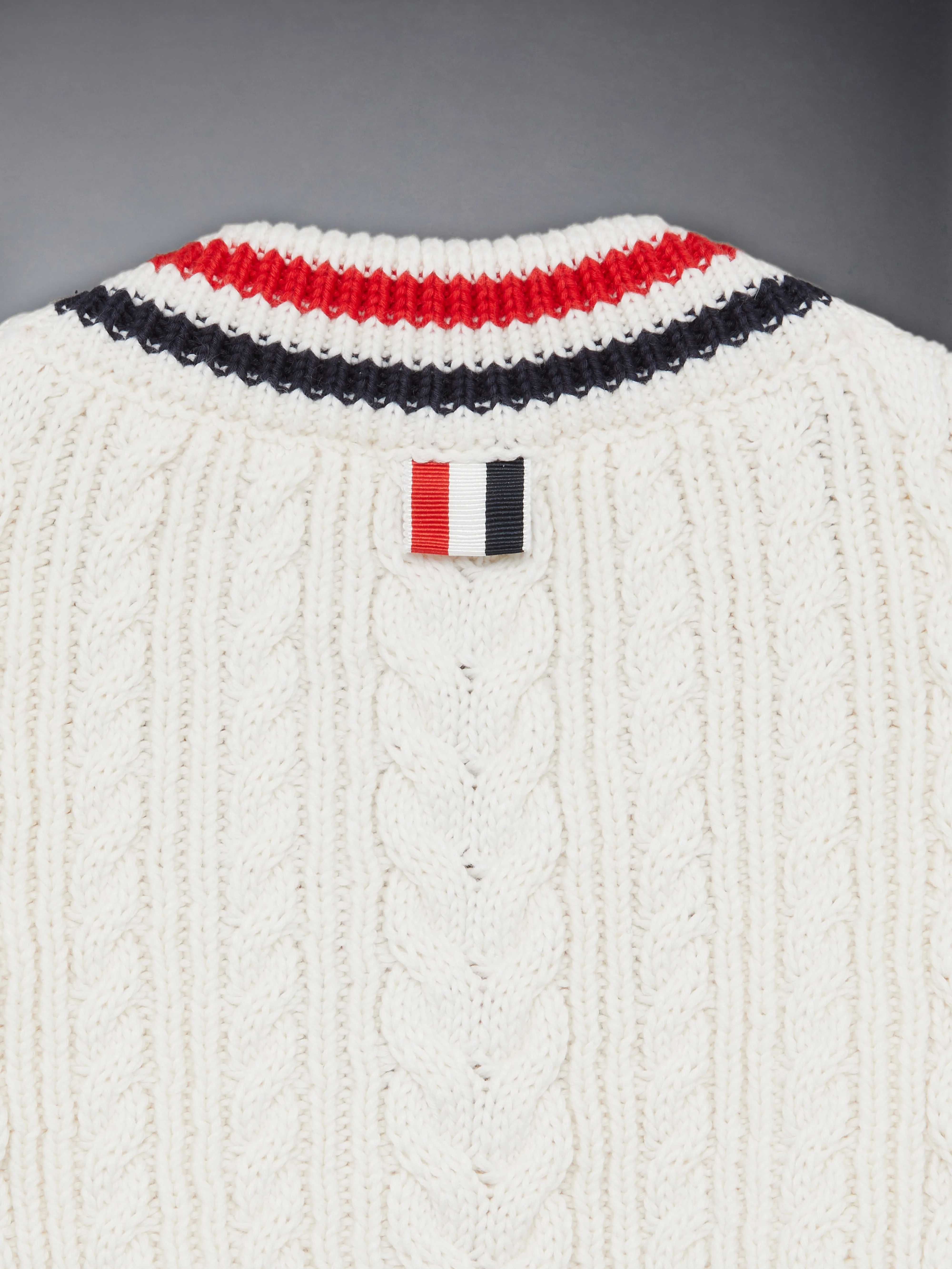 ARAN CABLE RWB CRICKET STRIPE PULLOVER sold by Thom Browne product image thumbnail 4