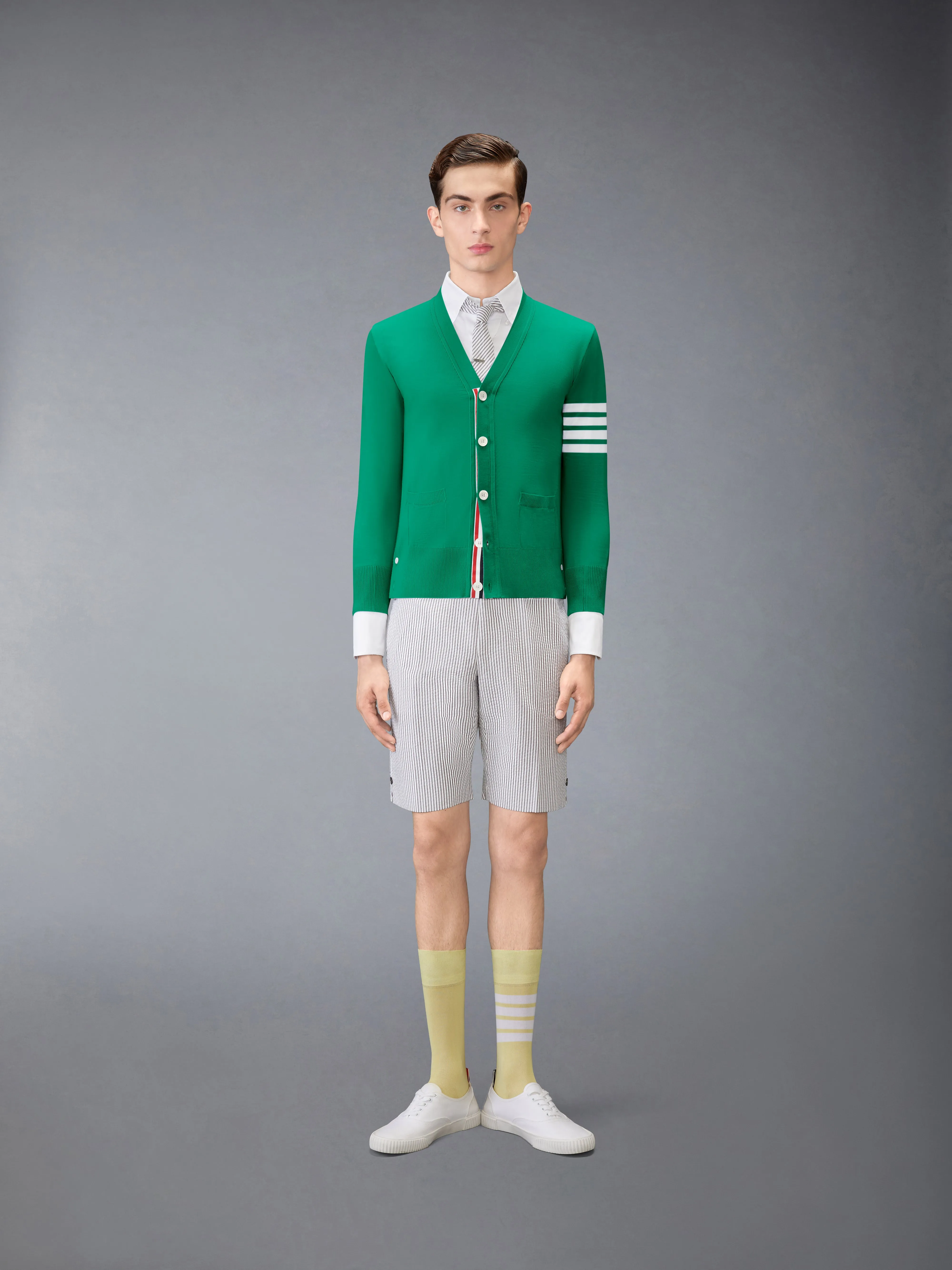 MERINO WOOL 4-BAR CLASSIC V-NECK CARDIGAN sold by Thom Browne product image thumbnail 3