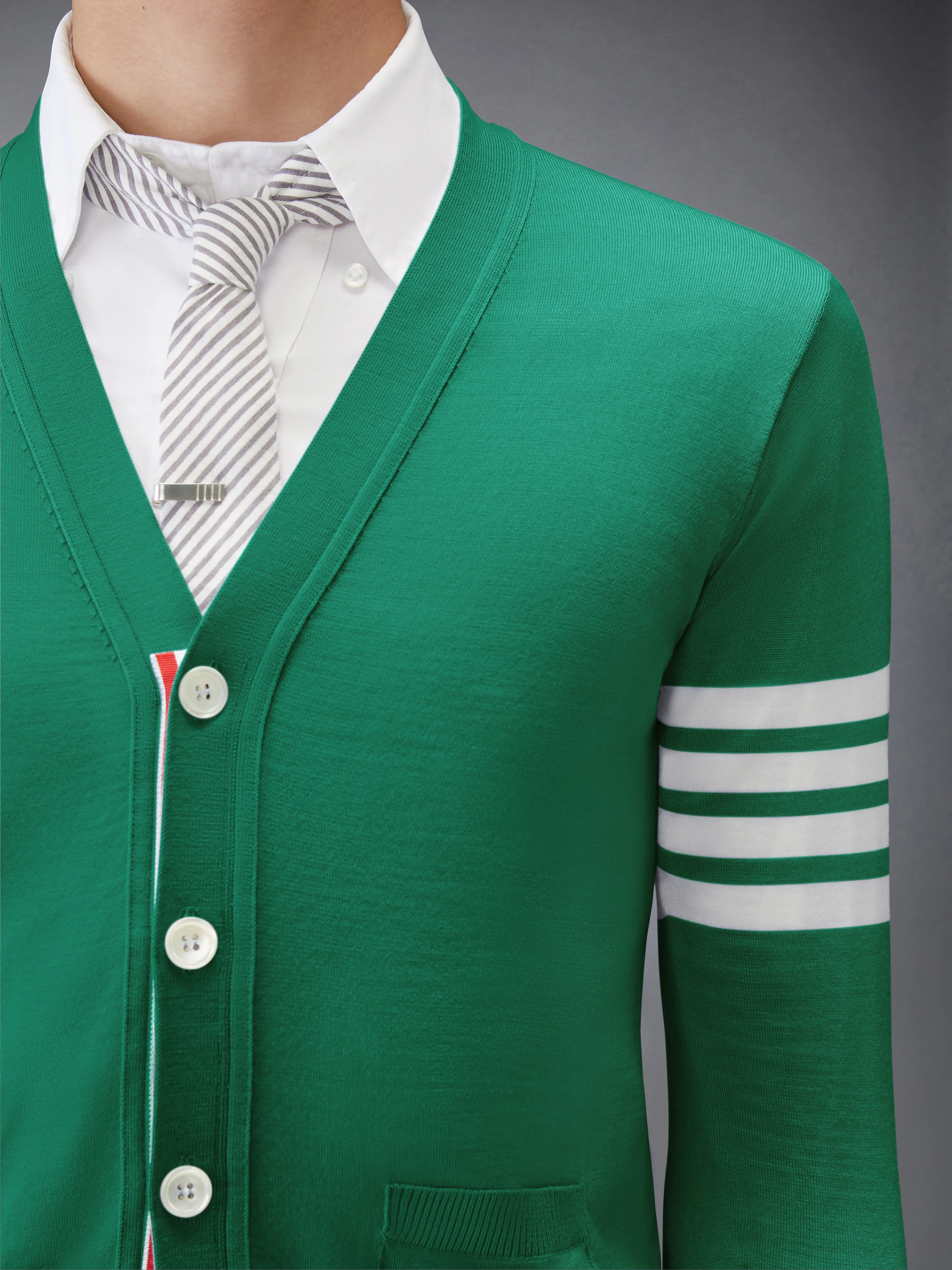 MERINO WOOL 4-BAR CLASSIC V-NECK CARDIGAN sold by Thom Browne product image thumbnail 5