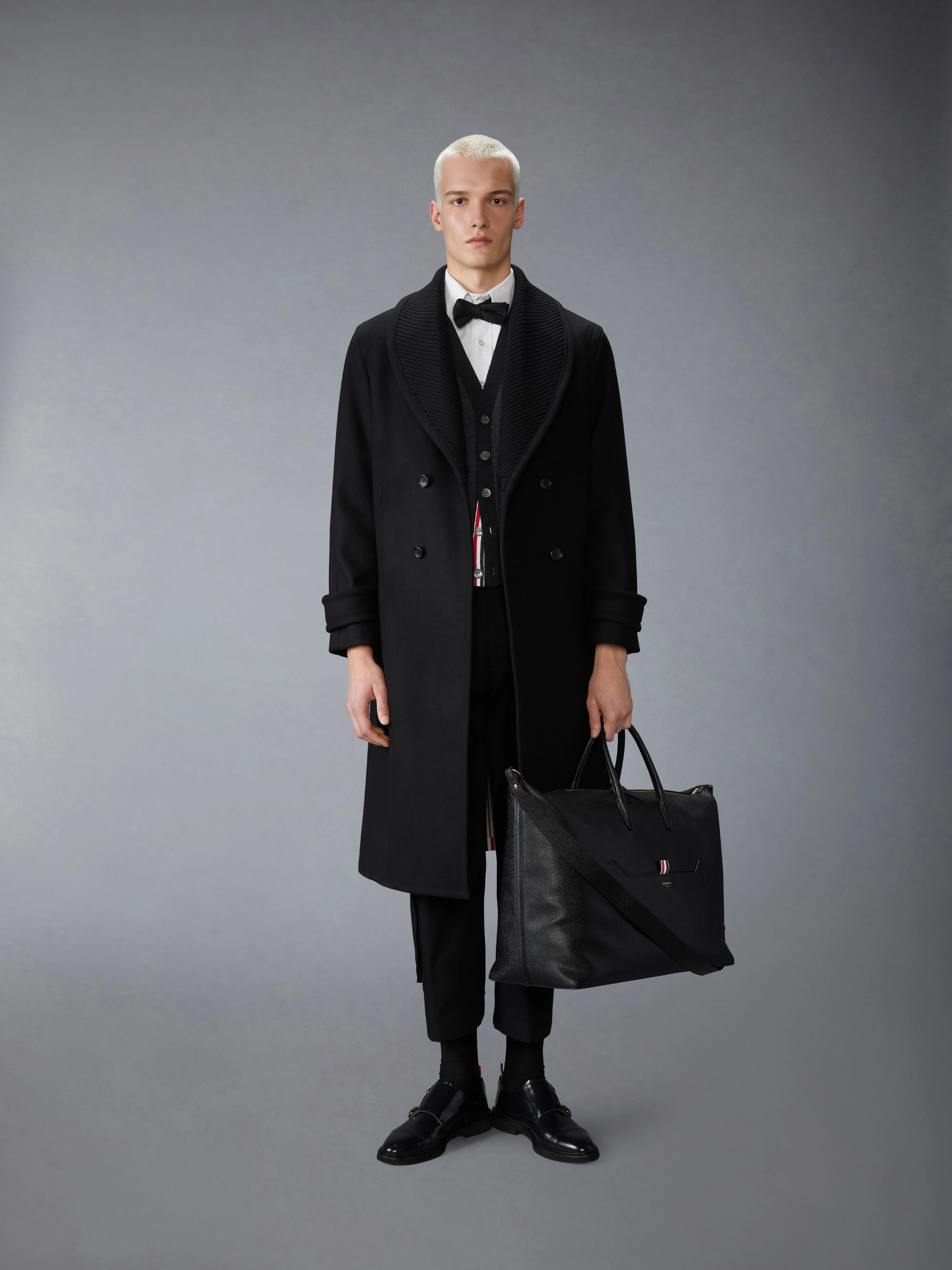 KNIT SHAWL COLLAR MELTON OVERCOAT sold by Thom Browne product image thumbnail 4