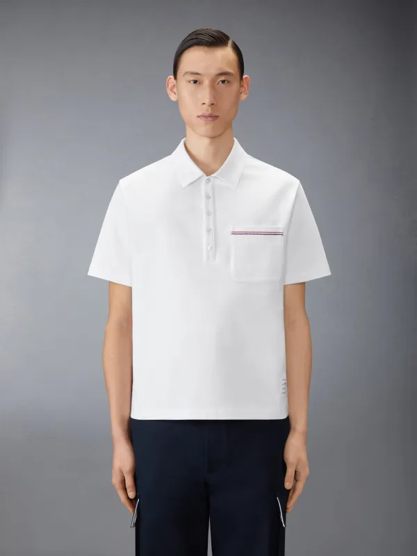 JERSEY RWB STRIPE OVERSIZED POLO sold by Thom Browne