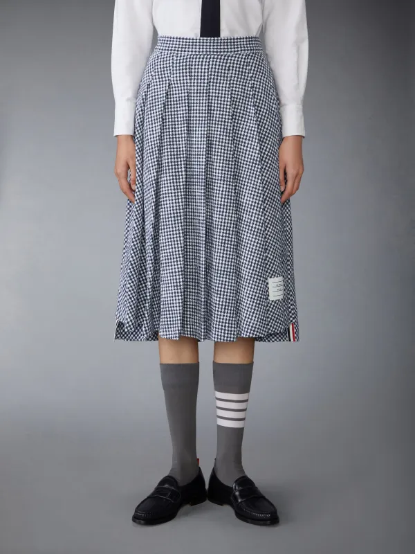 GINGHAM COTTON TWEED PLEATED SKIRT sold by Thom Browne