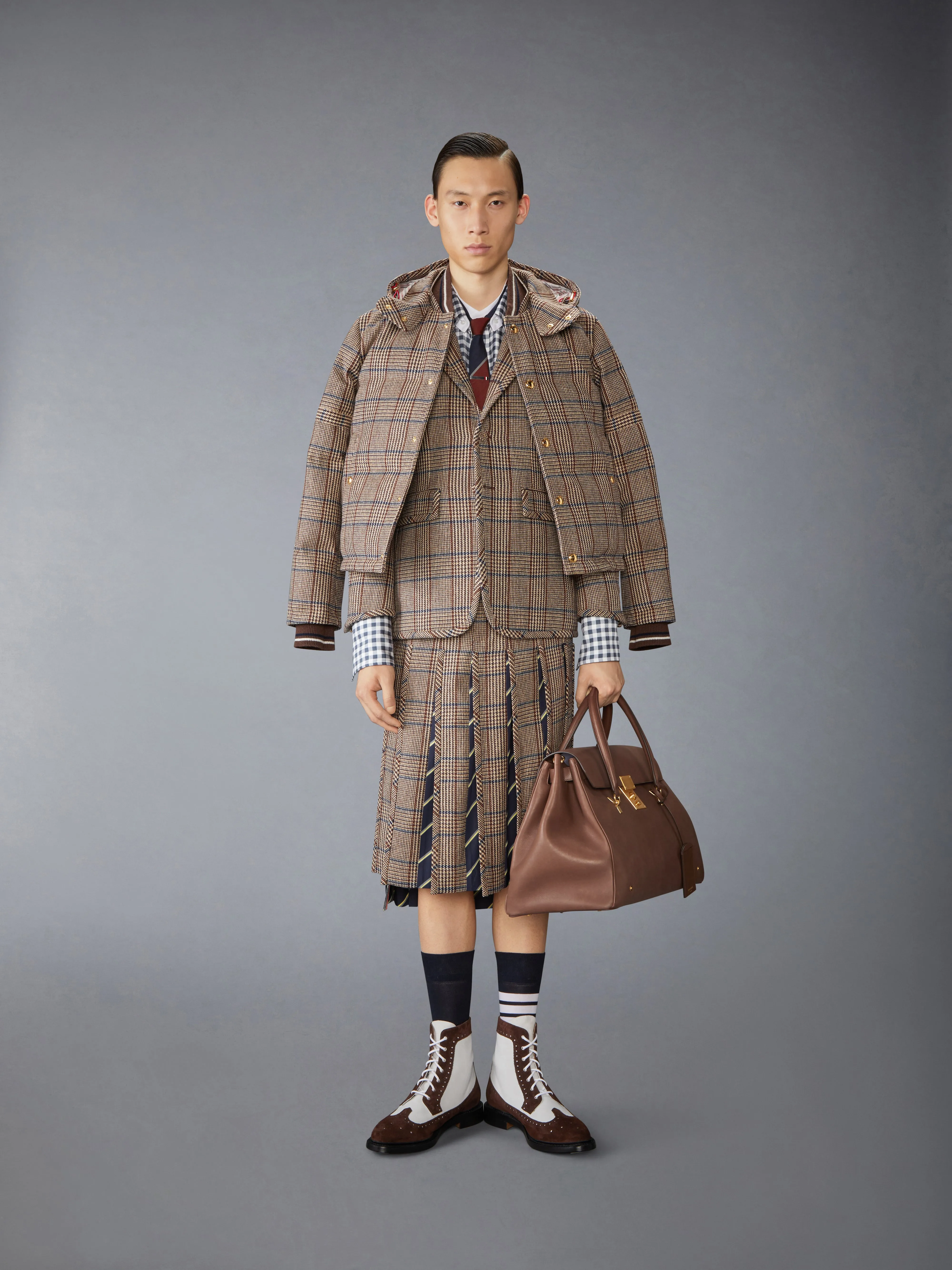 HUNTING TWEED 4-BAR DOWN FILL BOMBER JACKET sold by Thom Browne product image thumbnail 5