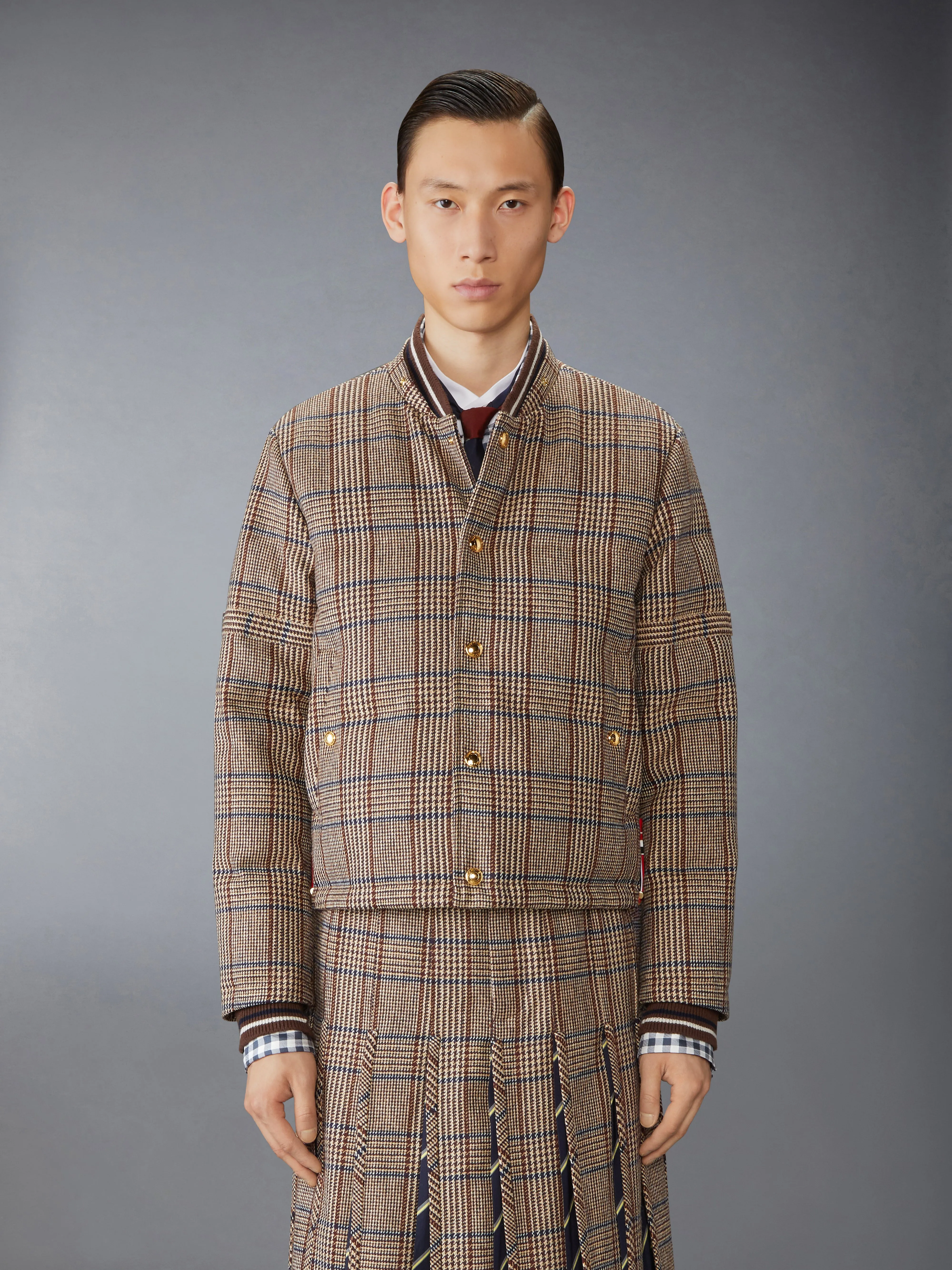 HUNTING TWEED 4-BAR DOWN FILL BOMBER JACKET sold by Thom Browne product image thumbnail 2