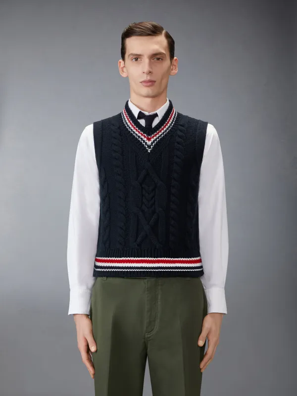 ARAN CABLE STITCH MERINO WOOL VEST made by Thom Browne
