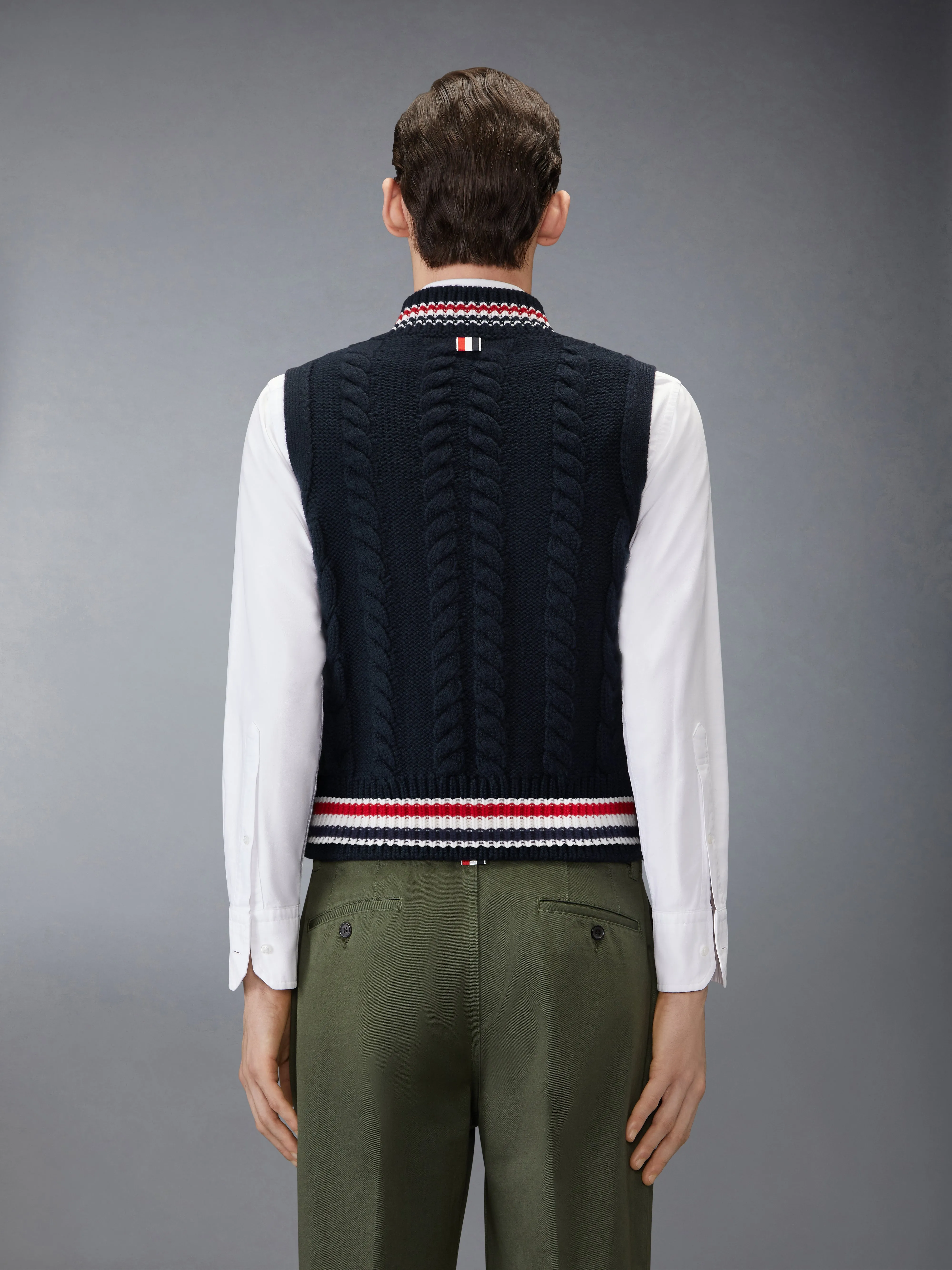 ARAN CABLE STITCH MERINO WOOL VEST sold by Thom Browne product image thumbnail 2