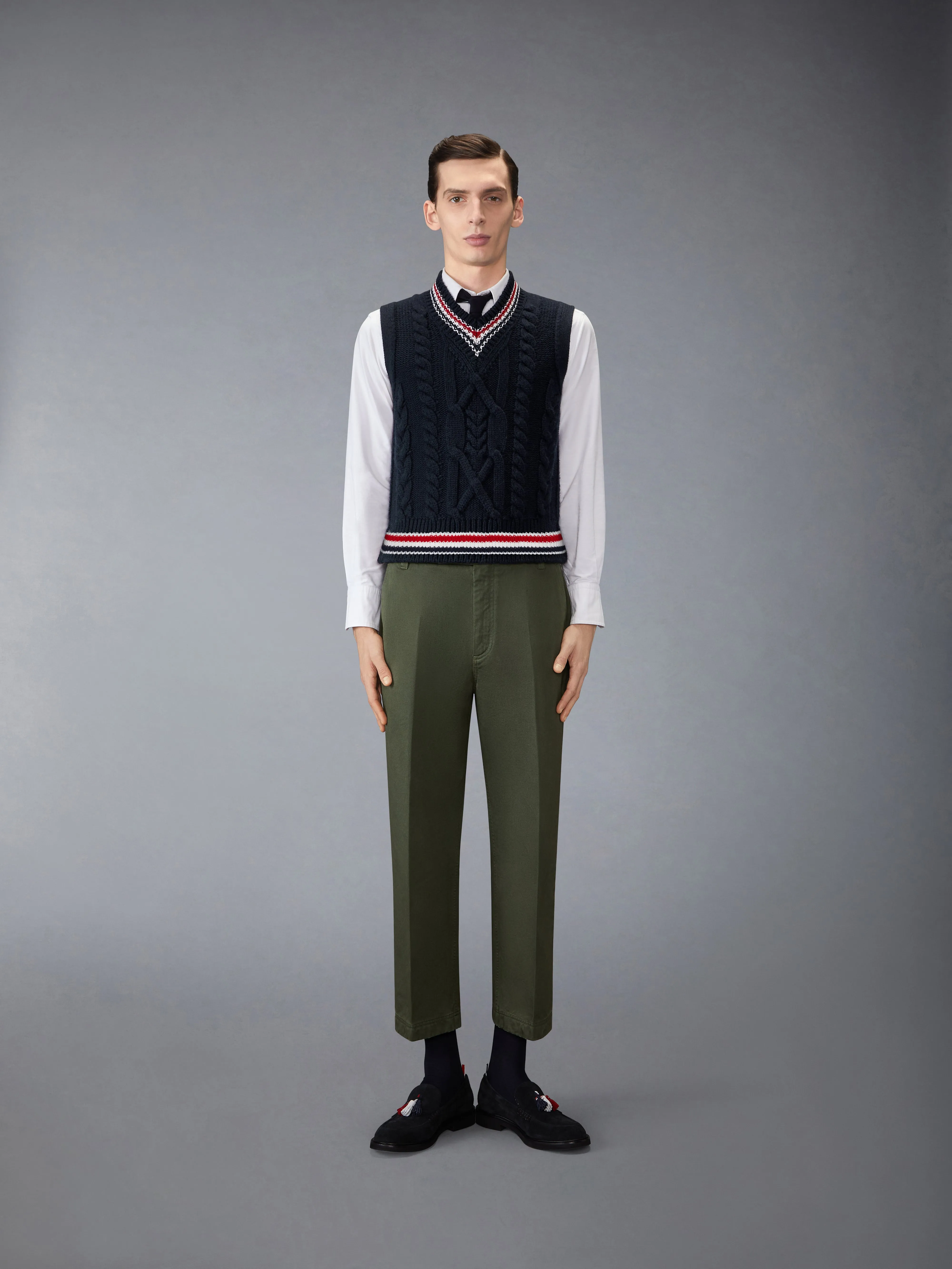 ARAN CABLE STITCH MERINO WOOL VEST sold by Thom Browne product image thumbnail 3