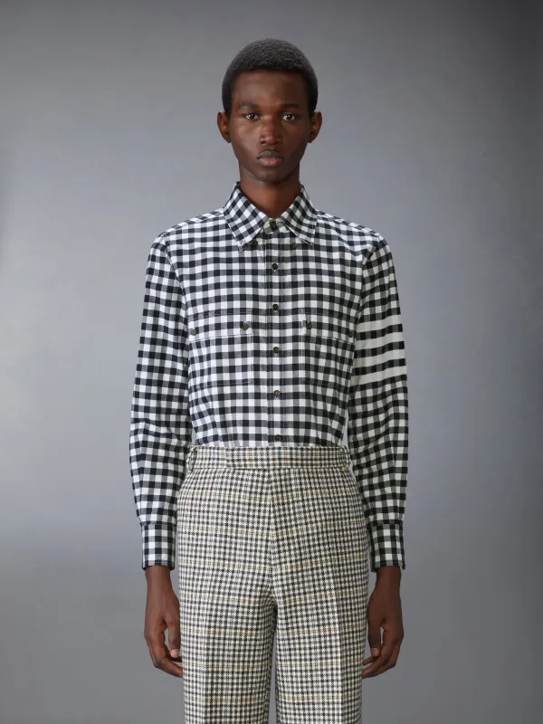 GINGHAM CHECK FLANNEL 4-BAR UTILITY SHIRT sold by Thom Browne
