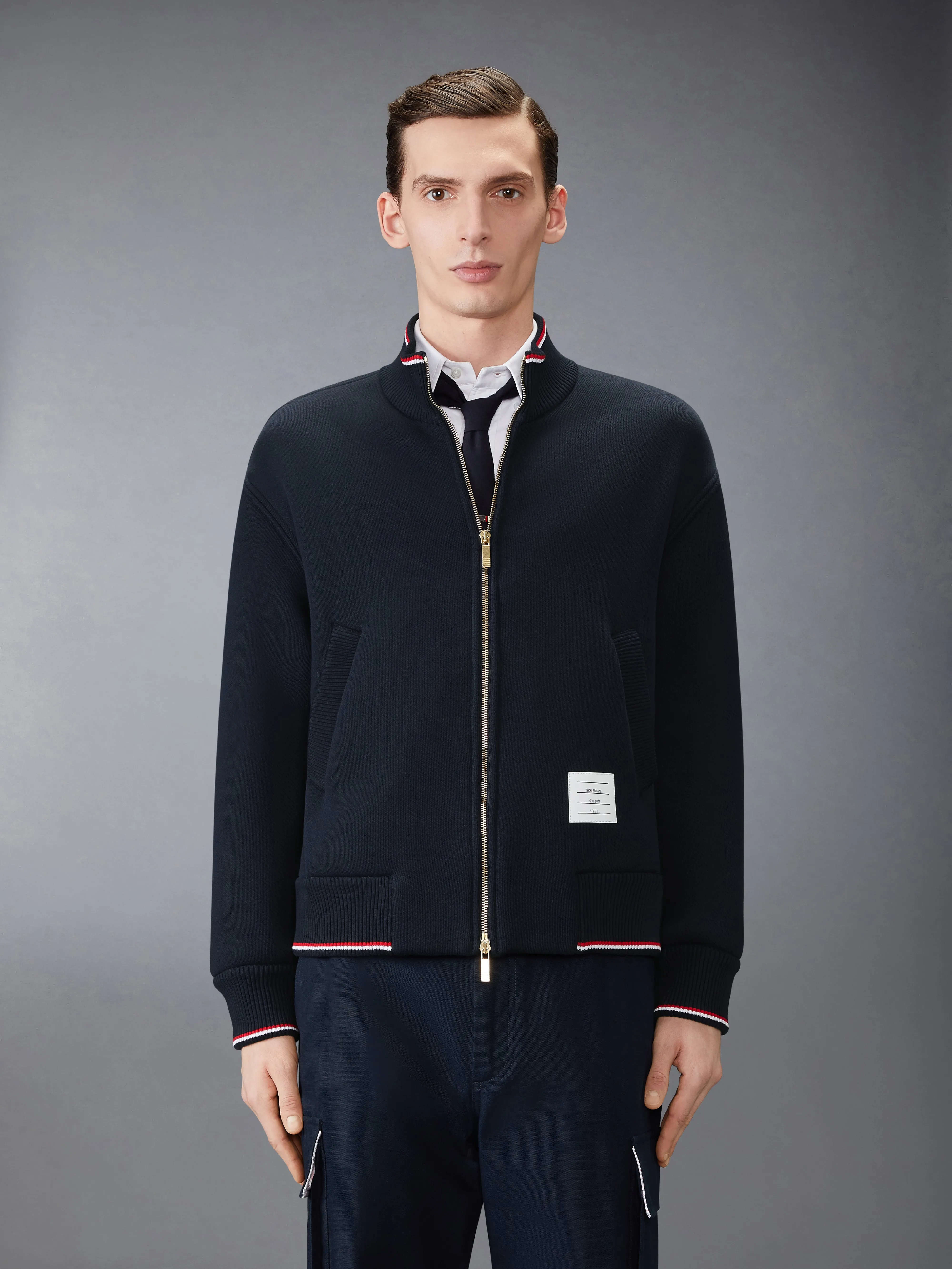 LOOPBACK OVERSIZED RWB STRIPE JACKET sold by Thom Browne