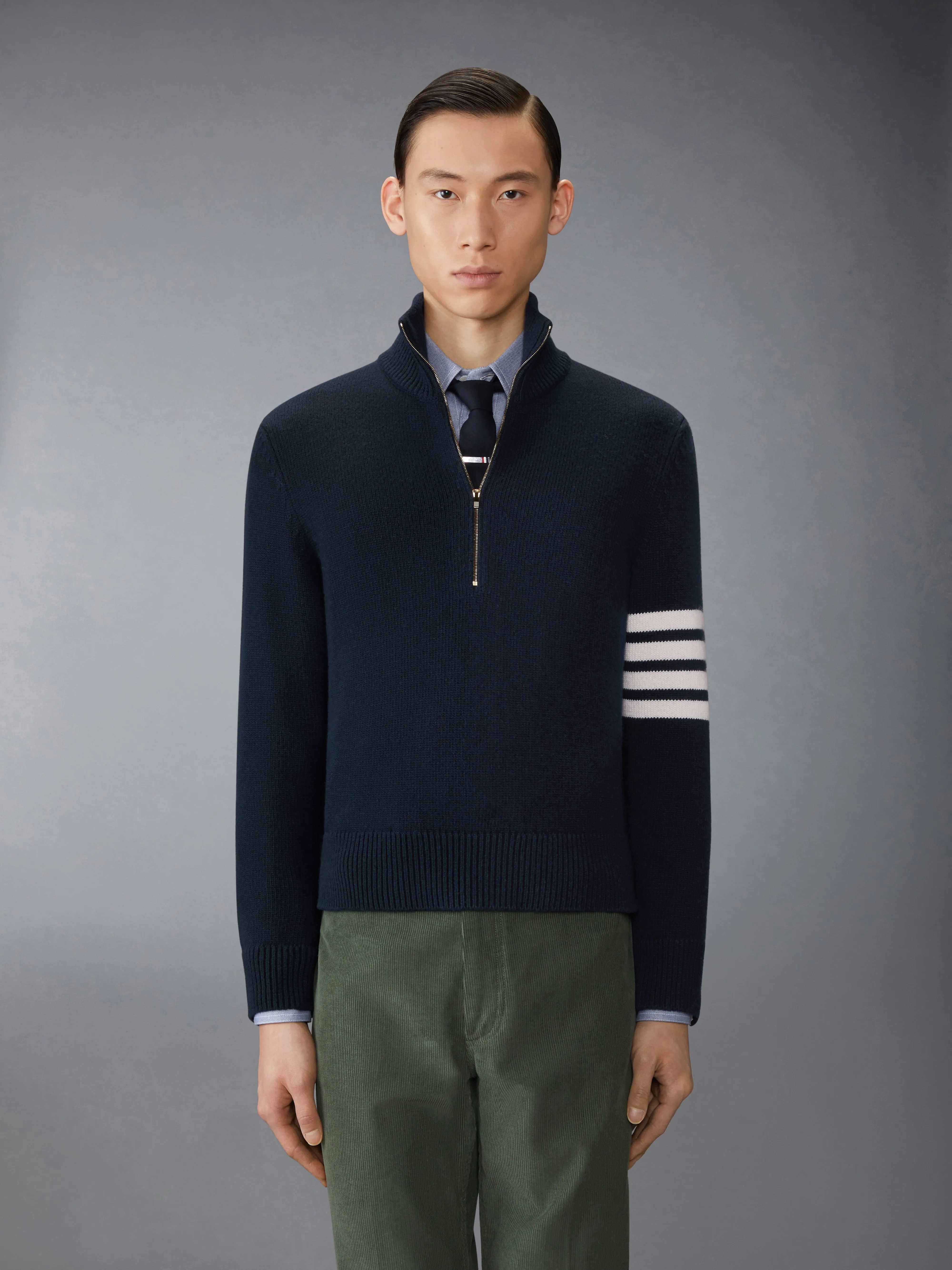 MERINO WOOL 4-BAR FUNNEL NECK PULLOVER sold by Thom Browne