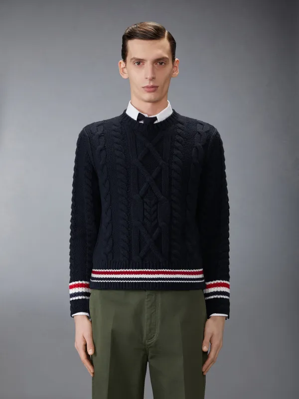 ARAN CABLE STITCH MERINO WOOL PULLOVER sold by Thom Browne