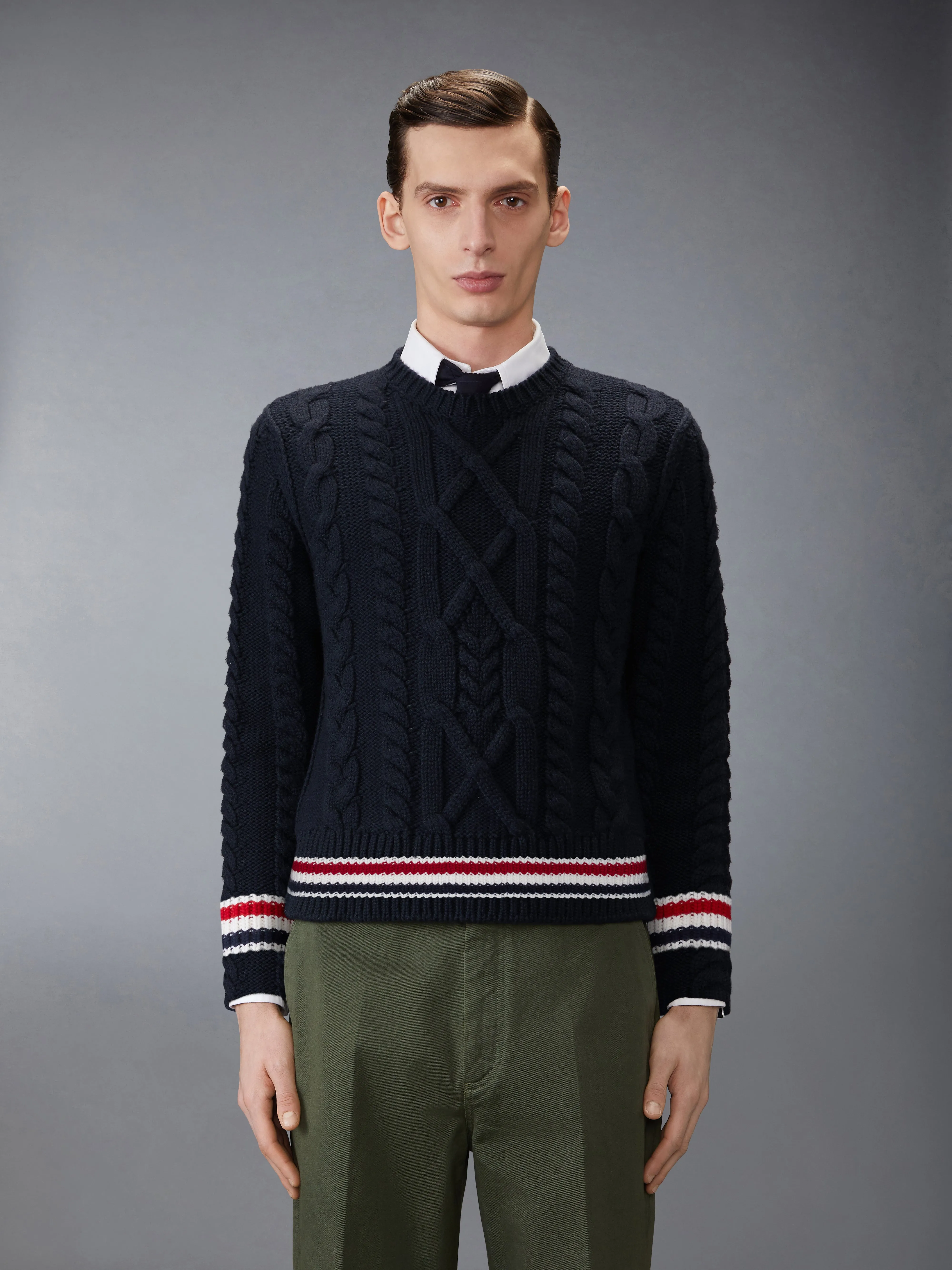 ARAN CABLE STITCH MERINO WOOL PULLOVER sold by Thom Browne
