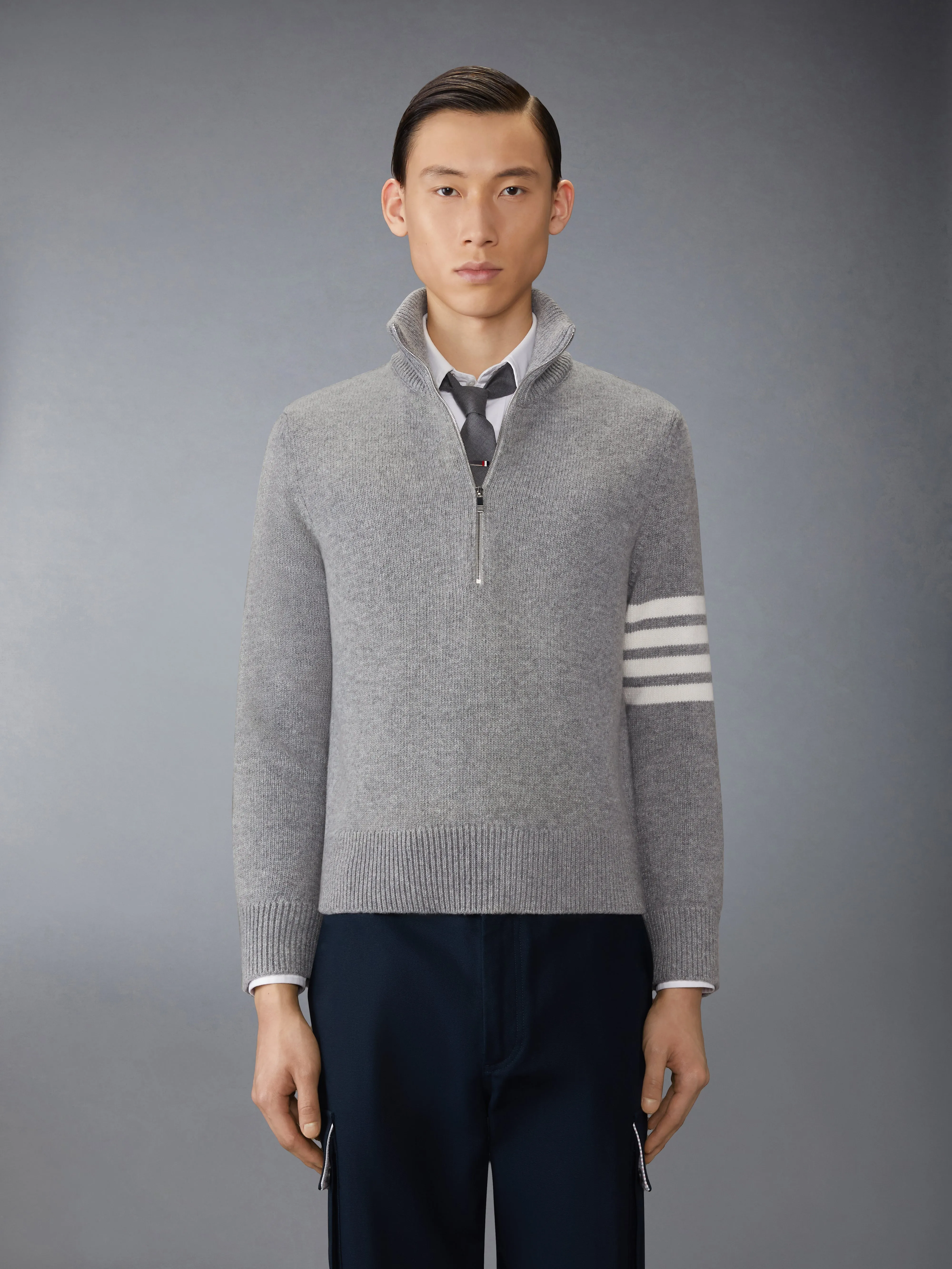 MERINO WOOL 4-BAR FUNNEL NECK PULLOVER sold by Thom Browne