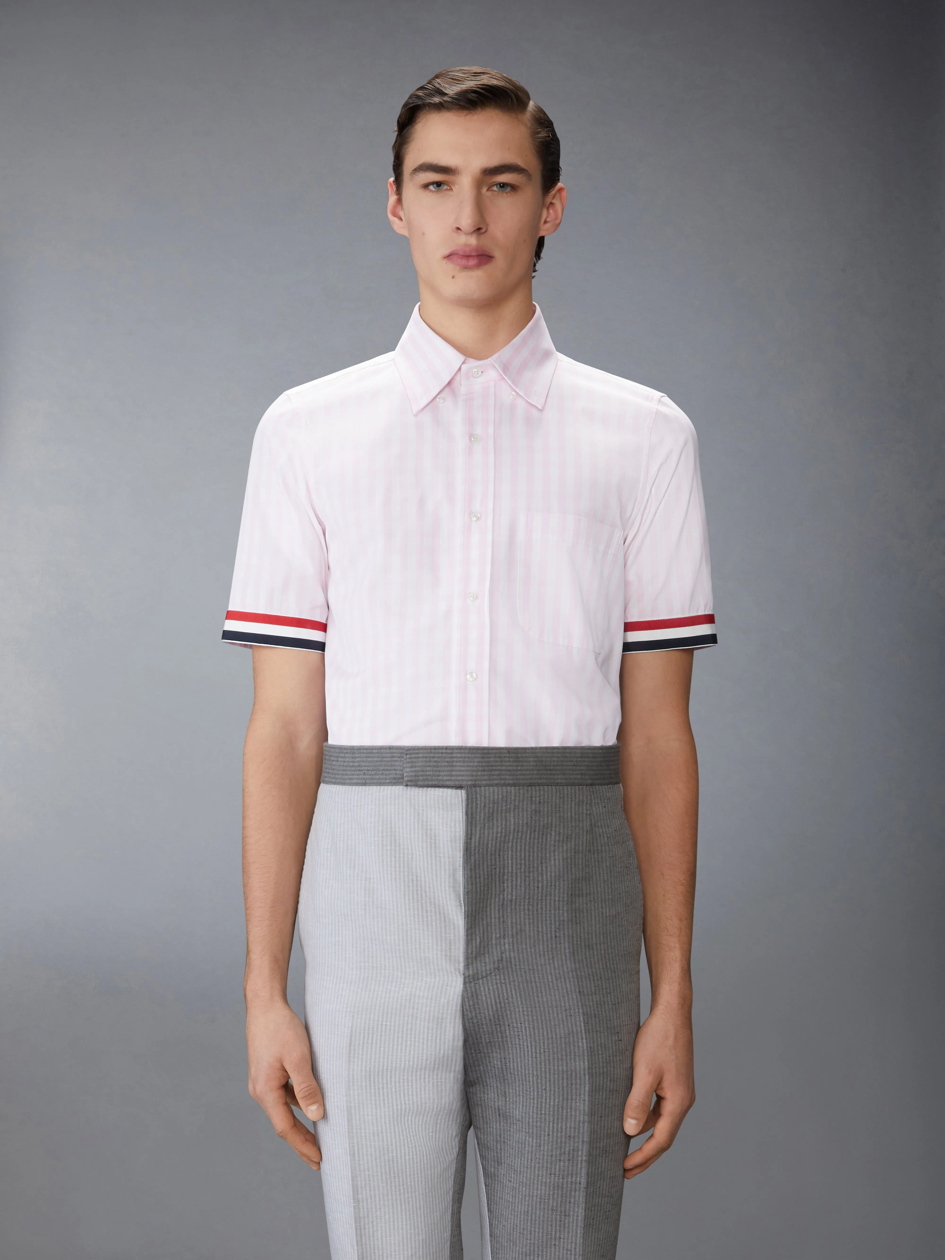 GINGHAM CHECK POPLIN SHORT SLEEVE SHIRT sold by Thom Browne