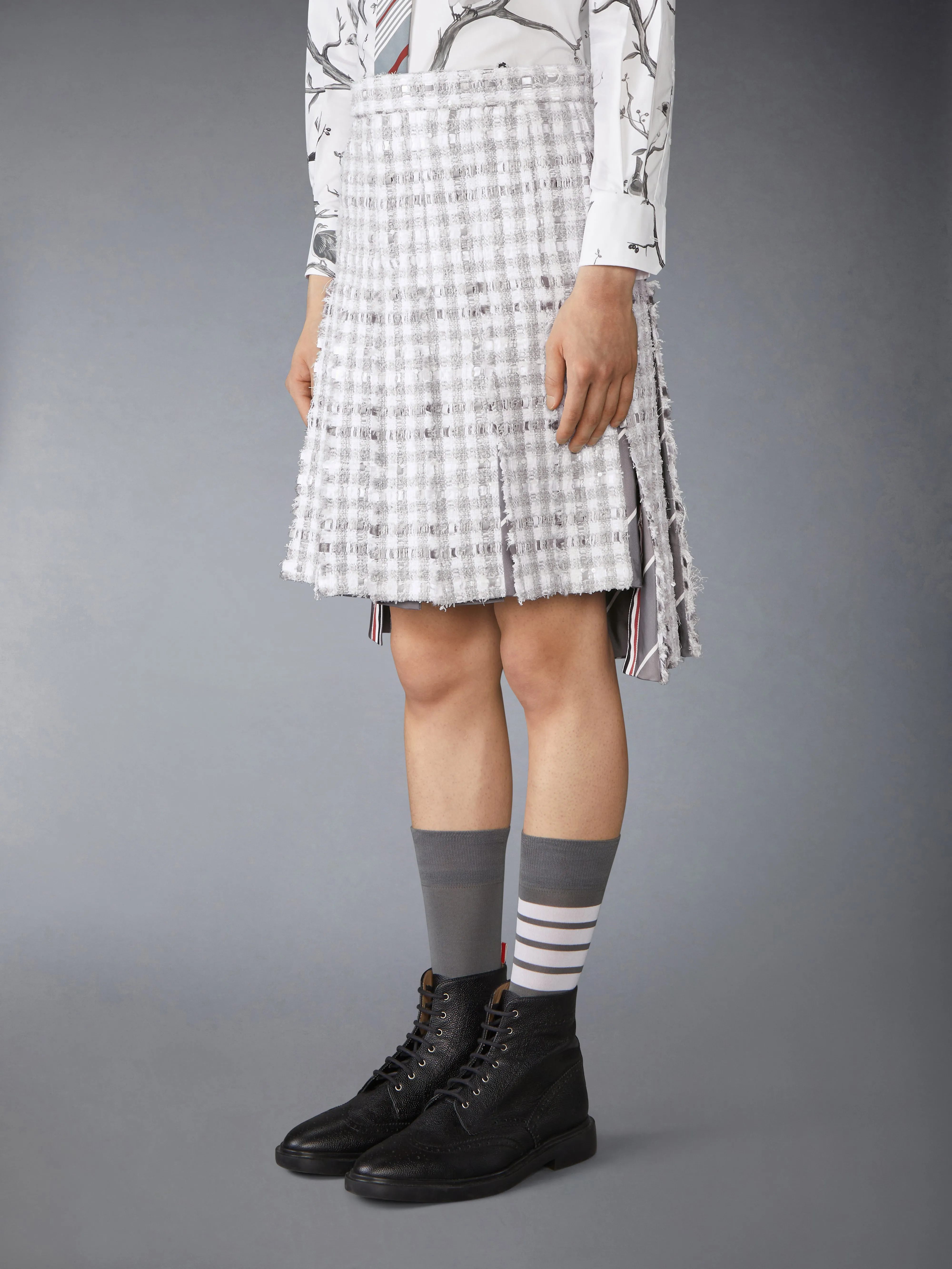 GINGHAM TWEED LOW RISE PLEATED SKIRT sold by Thom Browne product image thumbnail 2