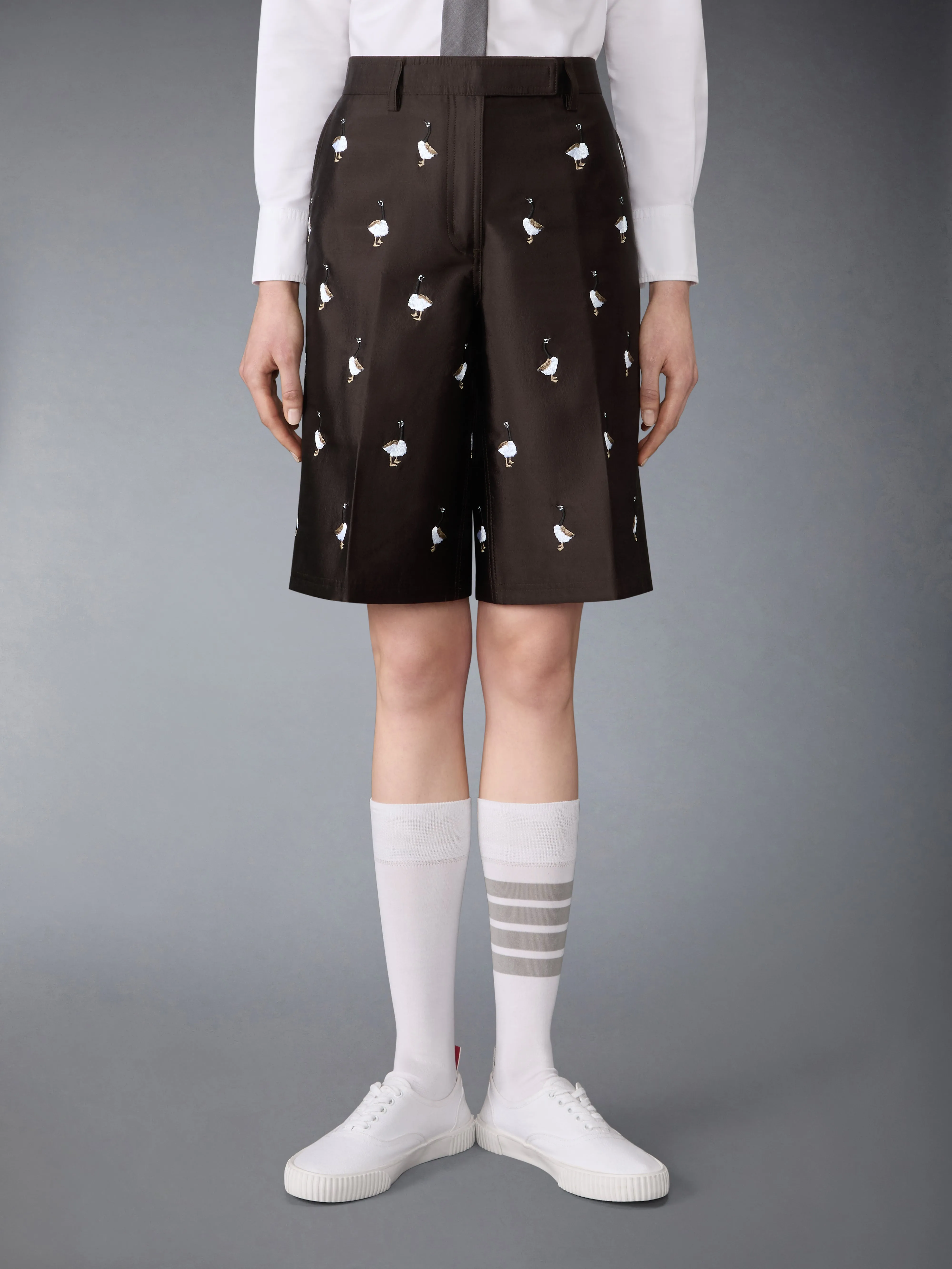 WOOL AND SILK GOOSE WIDE LEG SHORTS sold by Thom Browne