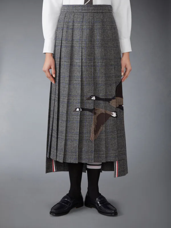 PRINCE OF WALES HUNTING TWEED FLYING GEESE PLEATED SKIRT made by Thom Browne
