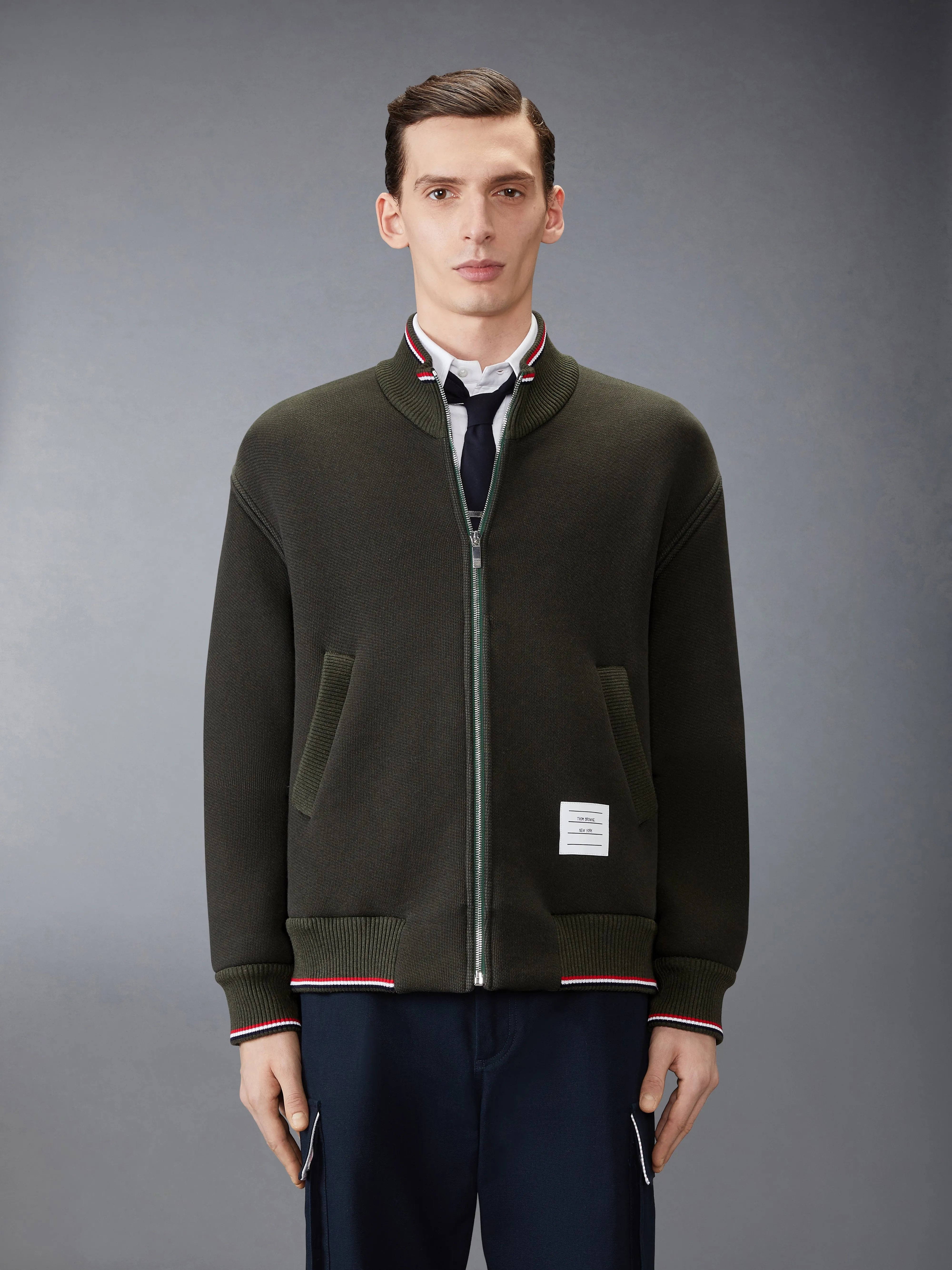 LOOPBACK OVERSIZED RWB STRIPE JACKET sold by Thom Browne