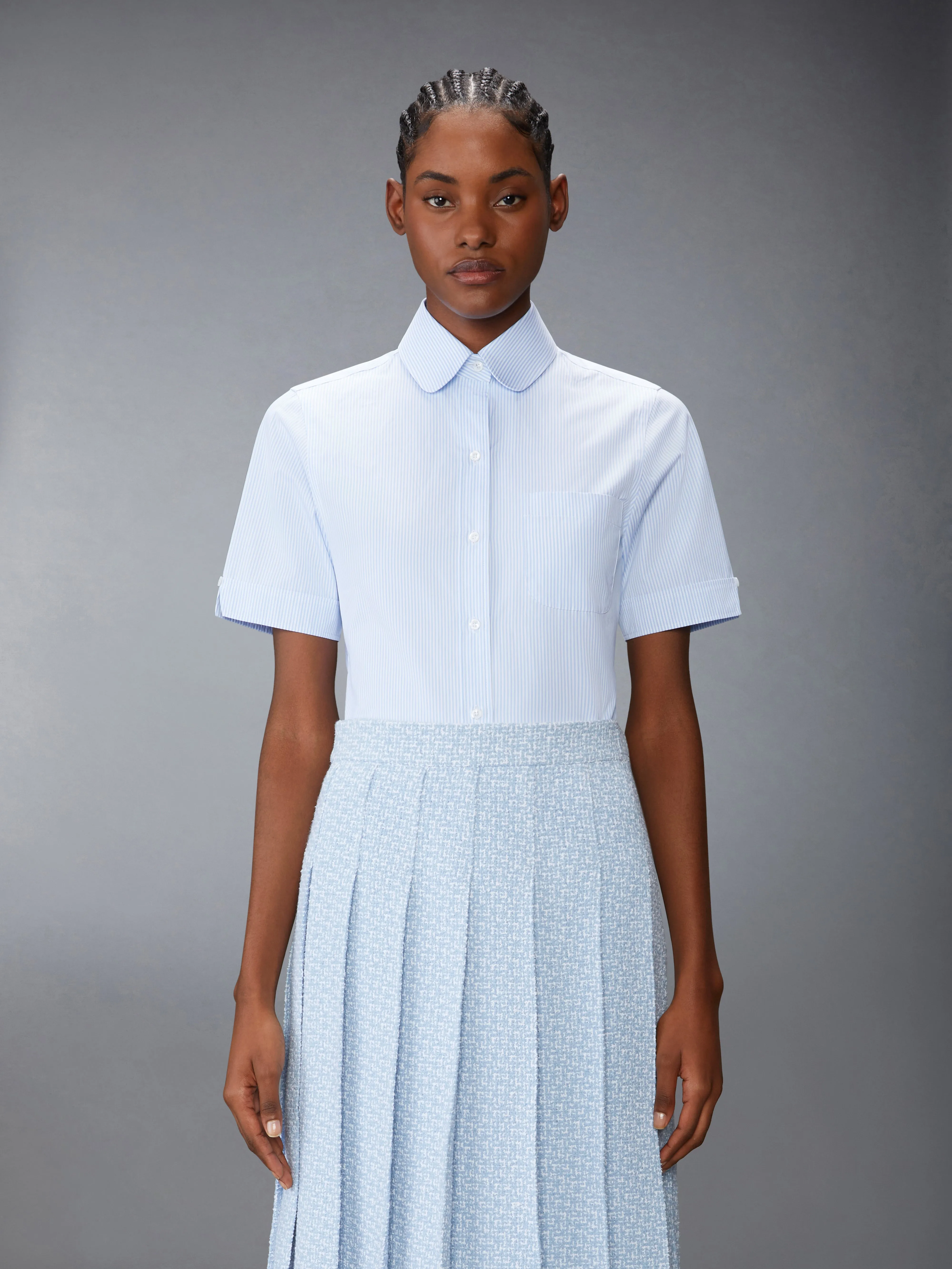 MICRO UNIVERSITY STRIPED POPLIN SHORT SLEEVE SHIRT sold by Thom Browne product image thumbnail 2